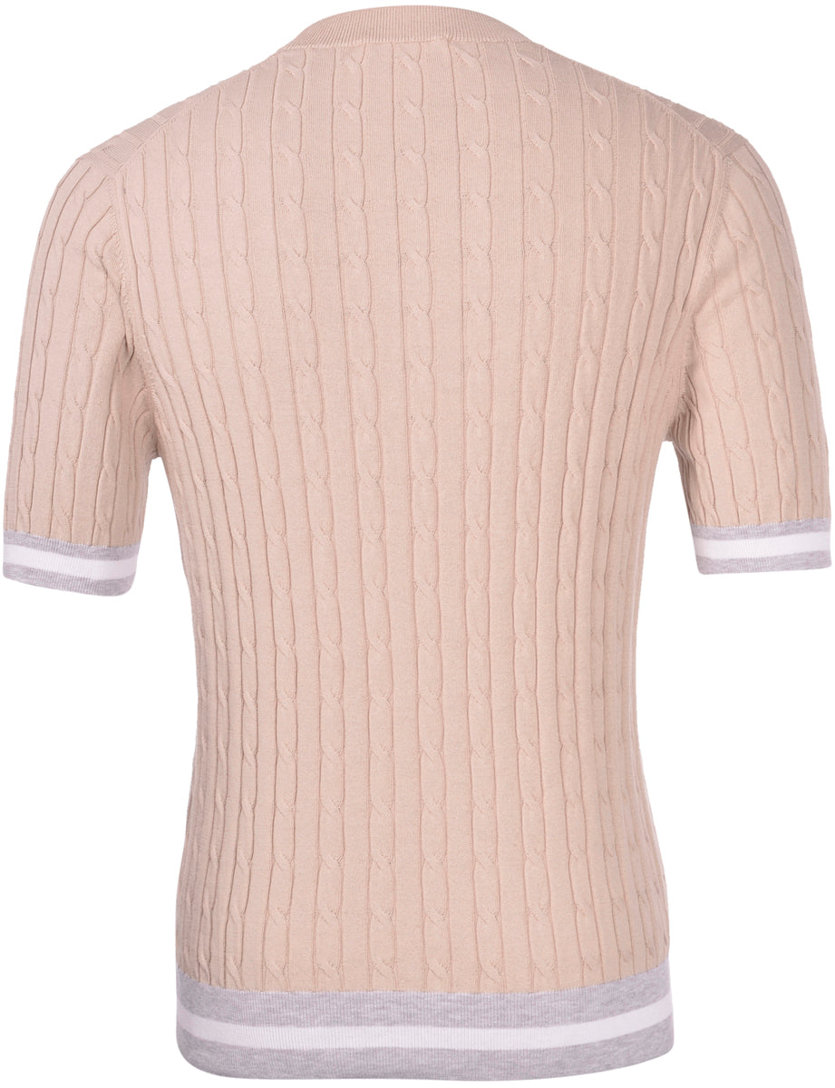 T-shirt in maglia lavorazione trecce e coste nocciola grigio bianco 57194/20679 010 GRAN SASSO 