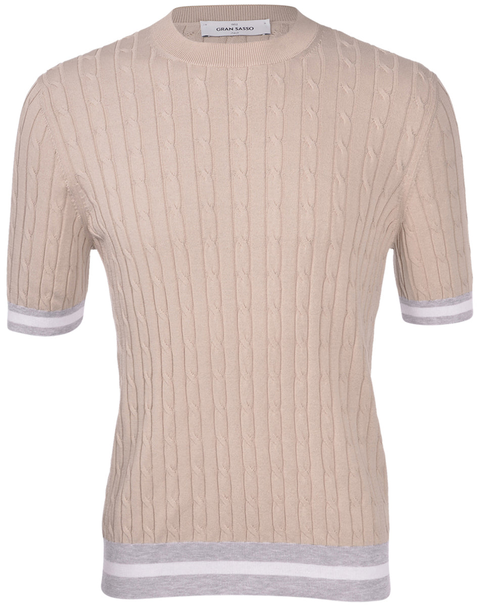 T-shirt in maglia lavorazione trecce e coste nocciola grigio bianco 57194/20679 010 GRAN SASSO 