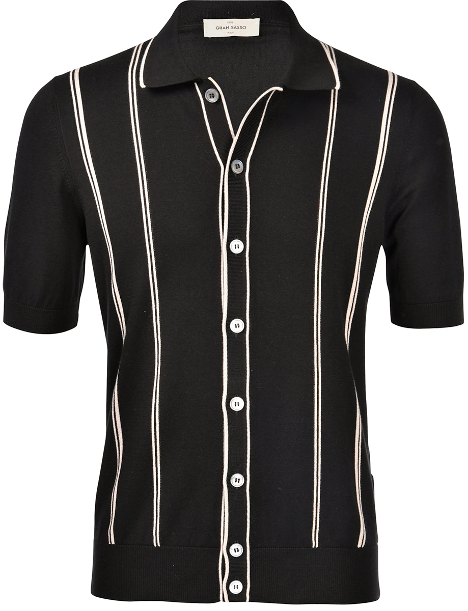 Camicia in maglia a righe cotone organico nero bianco 59135/18041 099 GRAN SASSO 