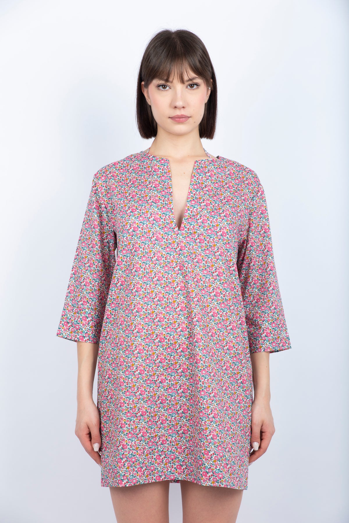 Abito tunica Macha in cotone con stampa floreale rosa MHA001 00371H MC2 SAINT BARTH 