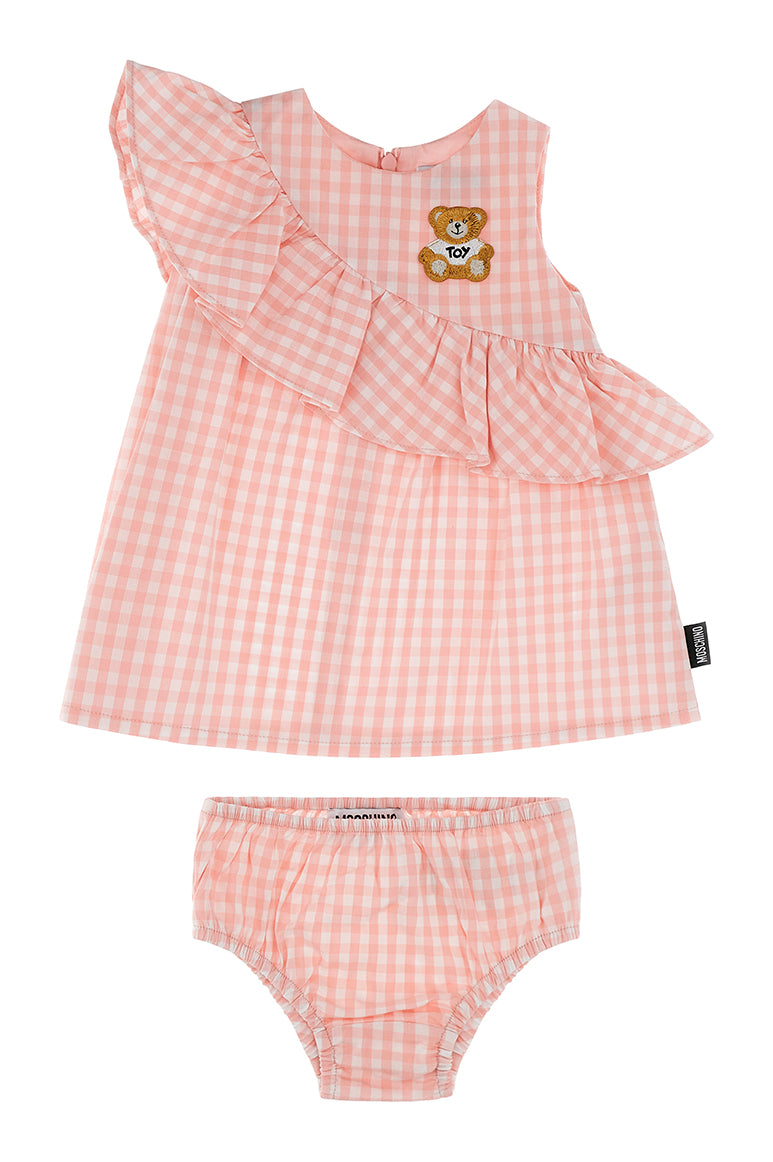 Abito a quadri con scollo rotondo MDV0C3LME05 85010 MOSCHINO BABY 