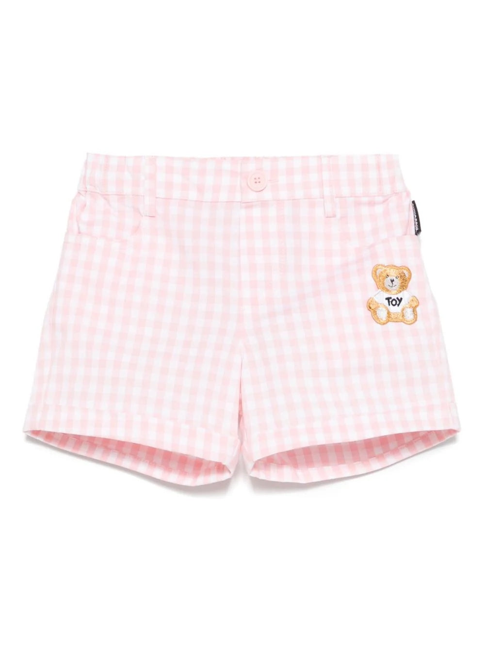 Pantaloncino in cotone vichy con ricamo Teddy Bear MMQ00RLME05 85010 MOSCHINO BABY 