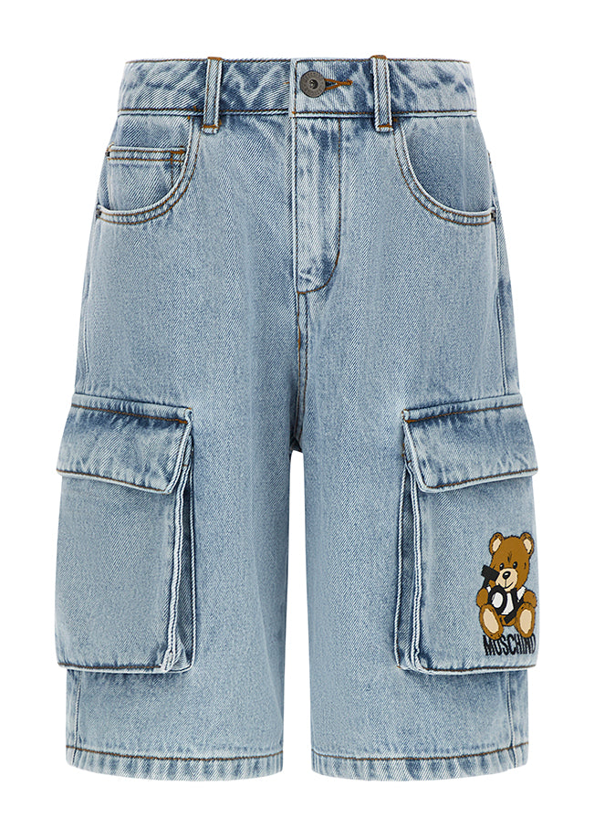 Shorts cargo con motivo Teddy Bear HUQ023L0E08 40186 MOSCHINO KID 