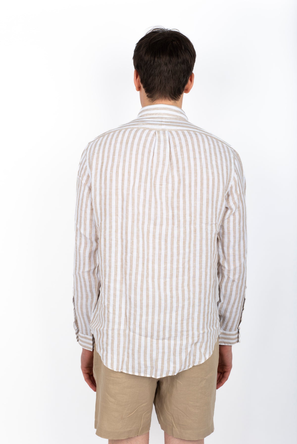 Camicia in lino a righe Custom Fit coastal beige white 710969636 002 POLO RALPH LAUREN 