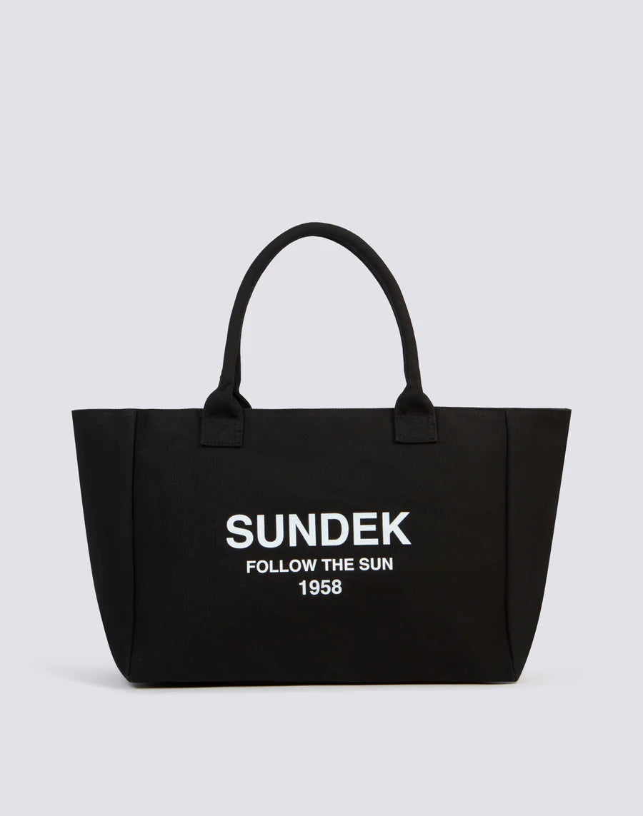 Shopper in cotone canvas stone washed nero AW832ABCV500 00400 SUNDEK 