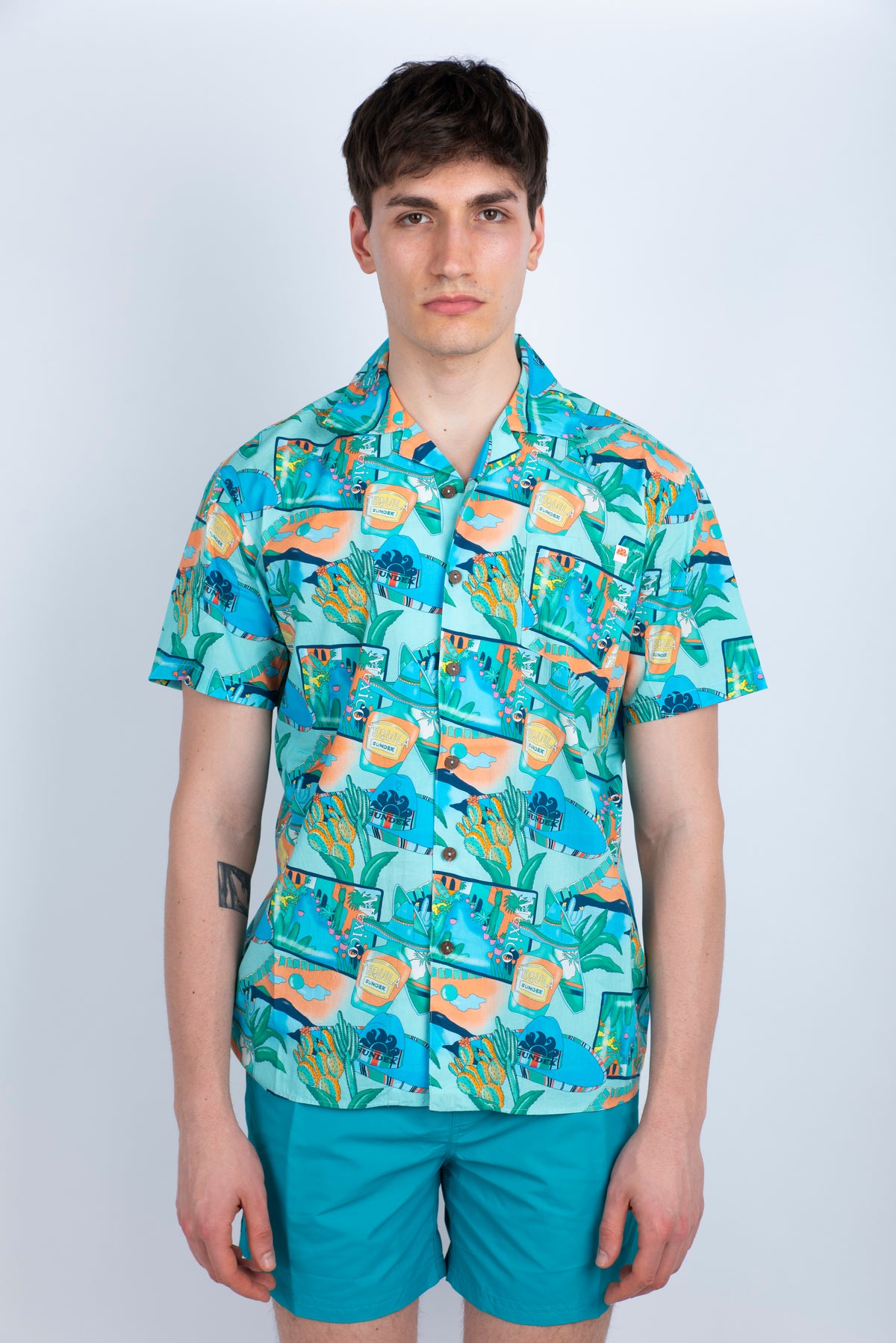 Camicia modello Bowling con stampa azzurro M817SHPI800 A63GM SUNDEK 