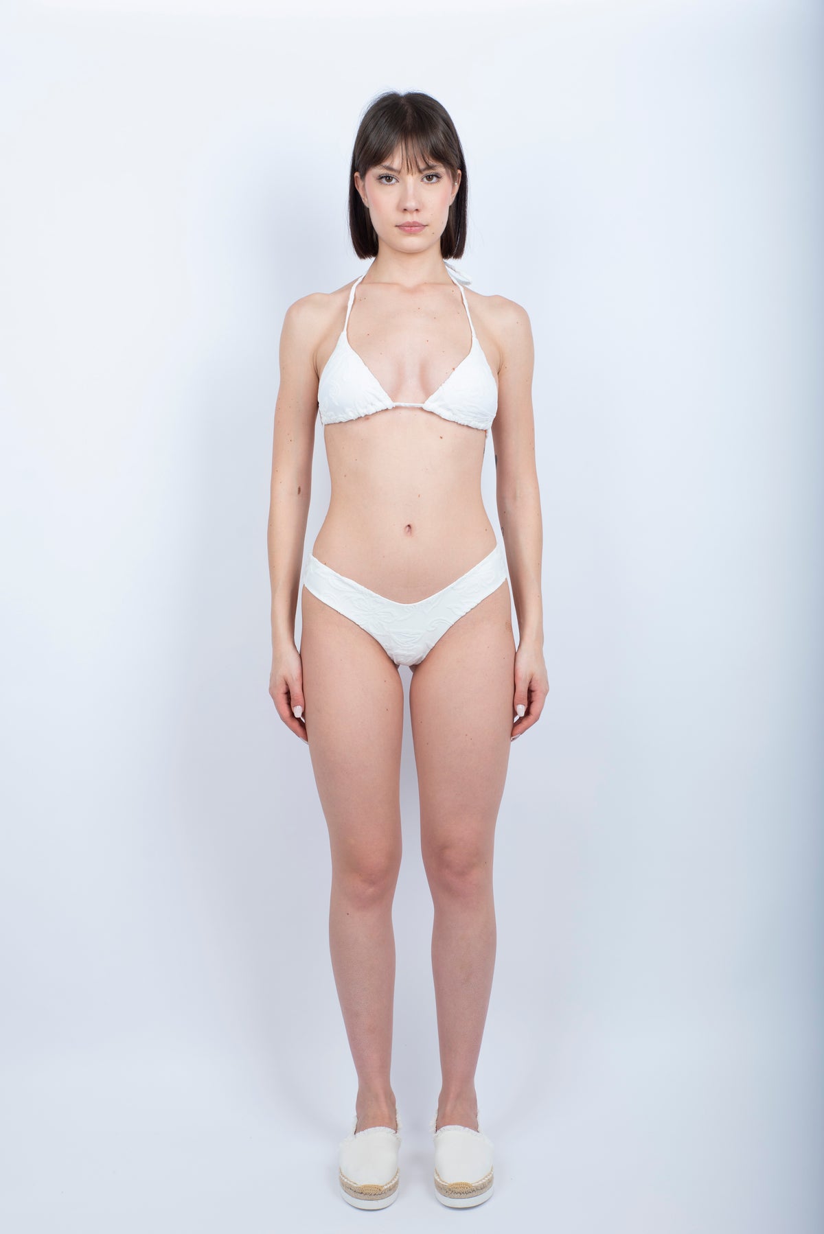 Bikini Jennifer Baunei in spugna Jacquard sgambato con lacci regolabili e motivo SK23 bianco W101KTTW418KBT 00623 SUNDEK 