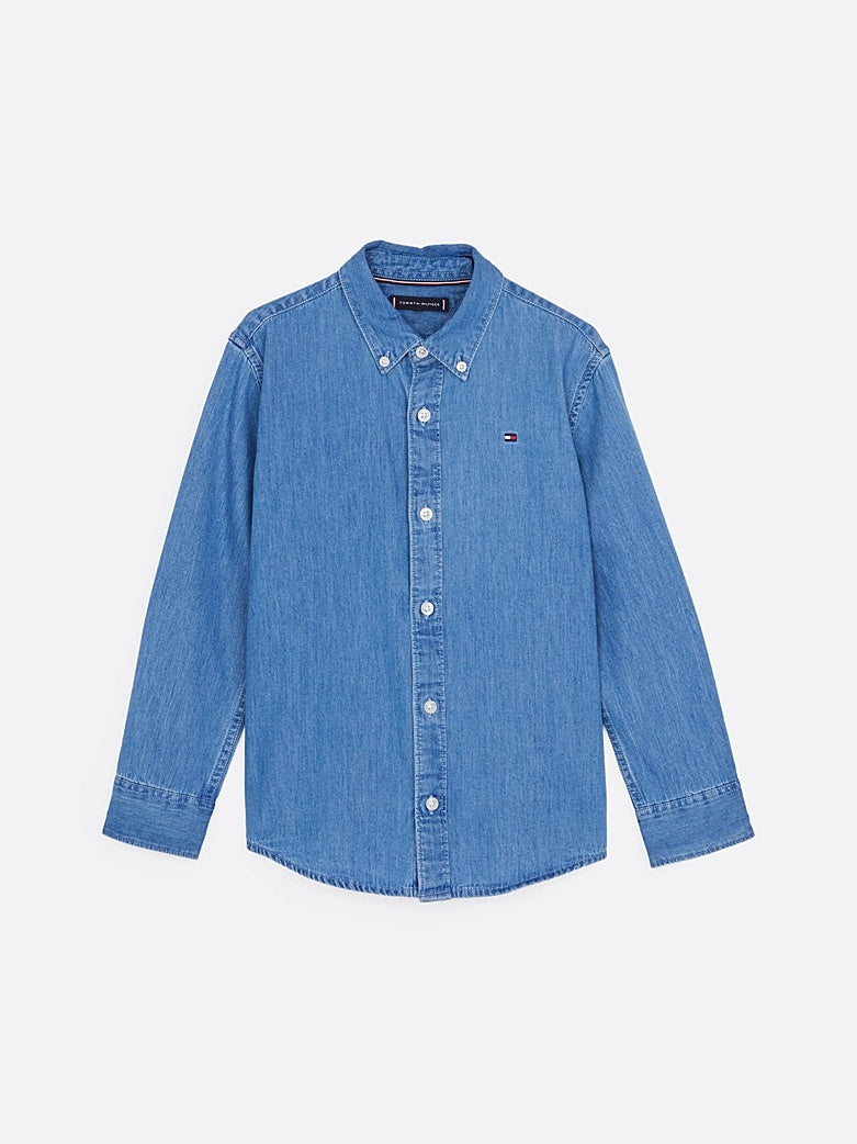 Camicia in denim chambray con bandierina KB0KB09606T 1A6 TOMMY HILFIGER 