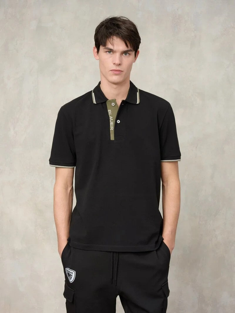 Polo parkson con logo a doppia riga 26SBLUT02295 999 BLAUER 