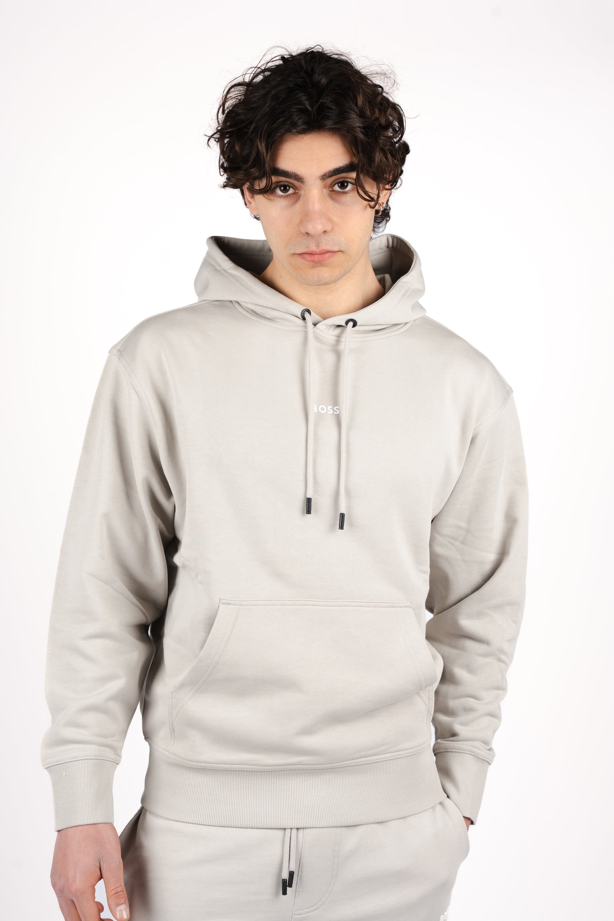Felpa con cappuccio e logo a contrasto 50514530 070 BOSS 