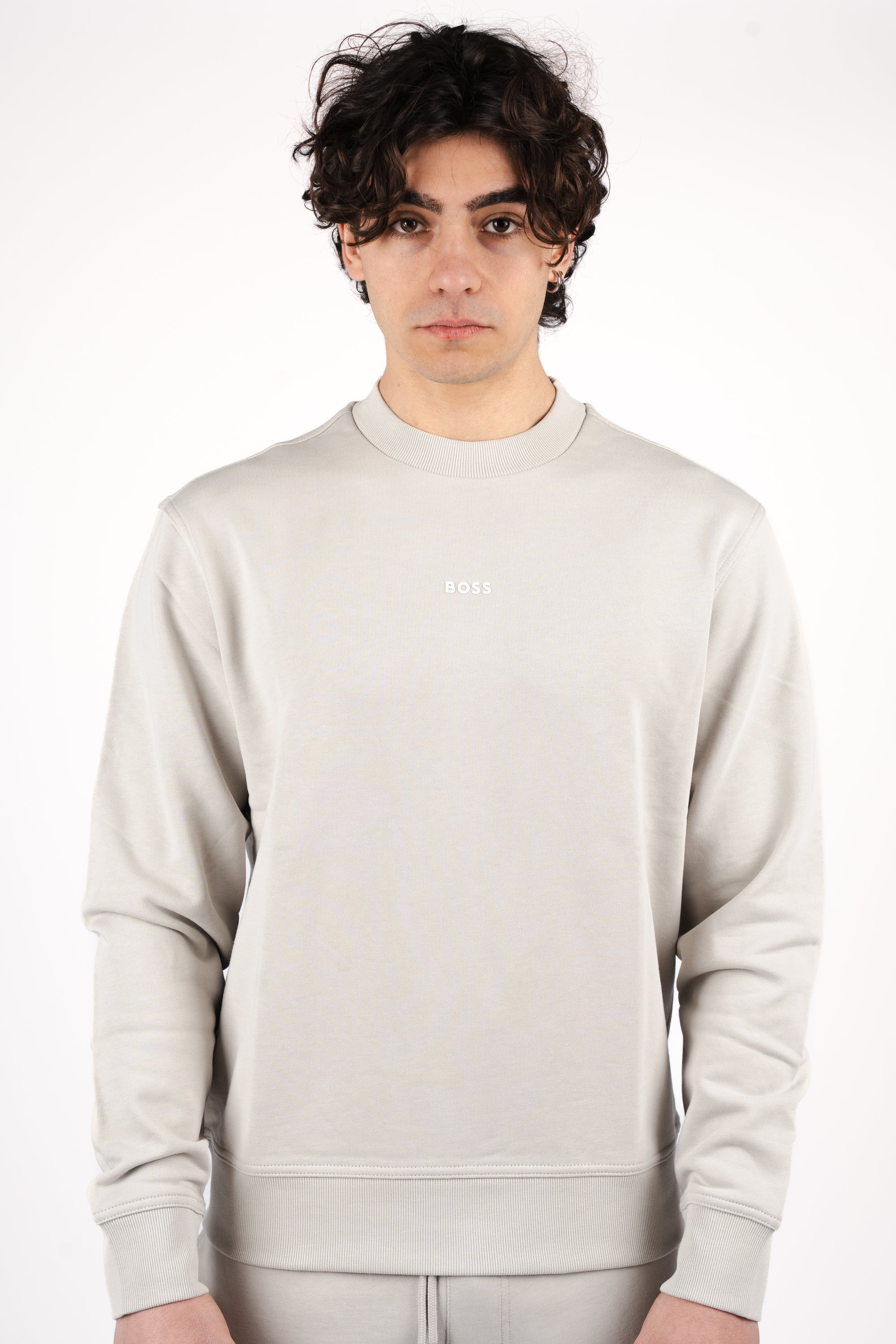 Felpa relaxed fit in terry di cotone con logo a contrasto 50514541 070 BOSS 
