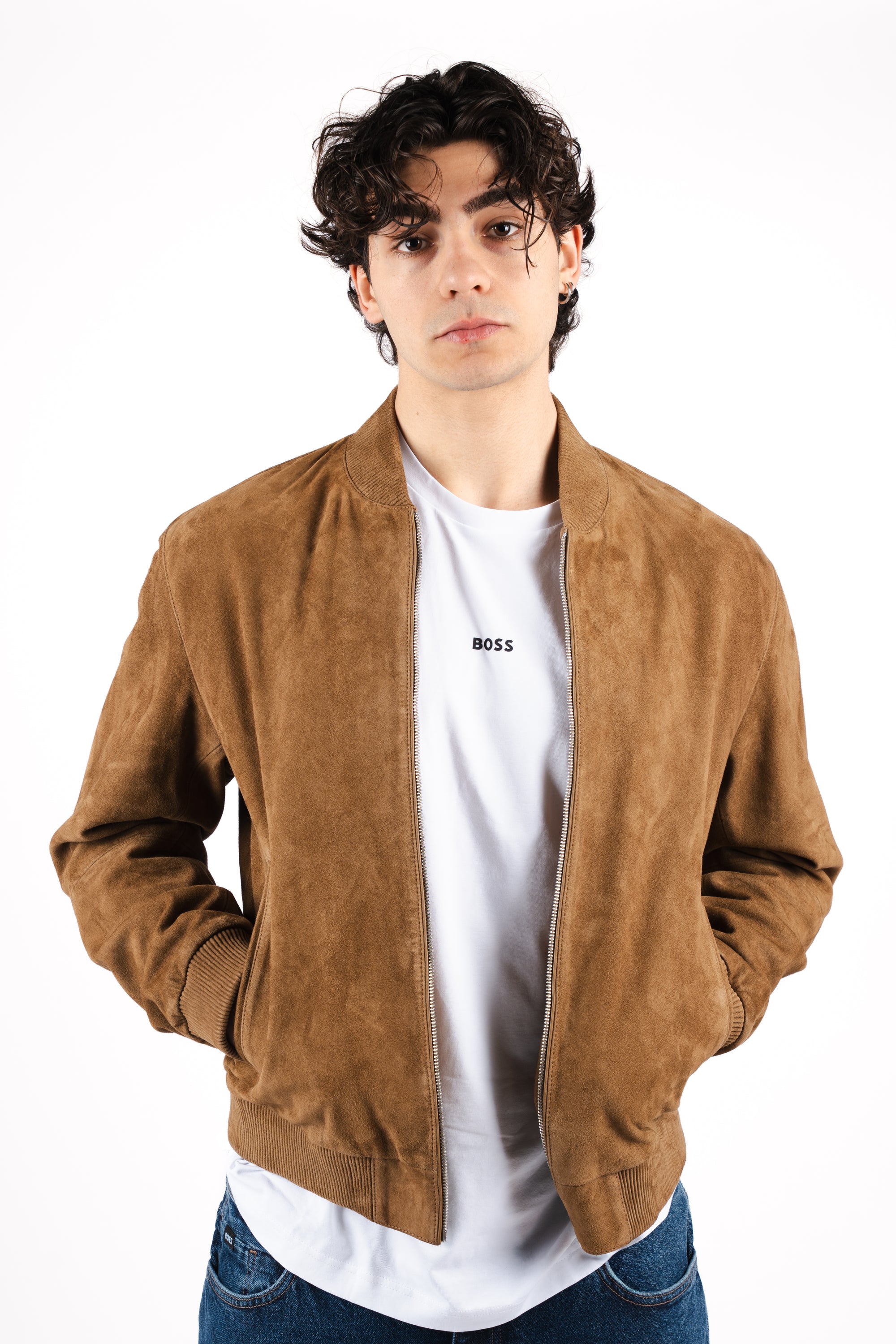 Giubbotto regular fit in pelle scamosciata 50543213 252 BOSS 
