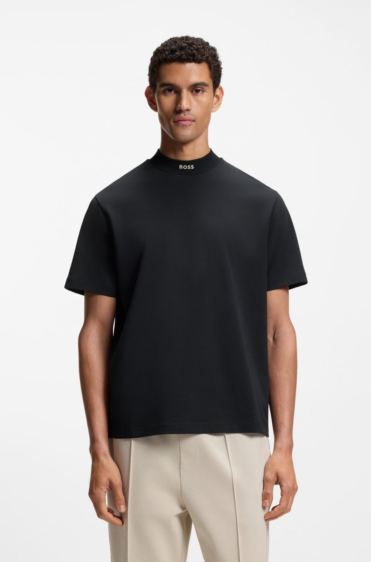 Logo-collar T-shirt in stretch cotton 50555527 402 BOSS 