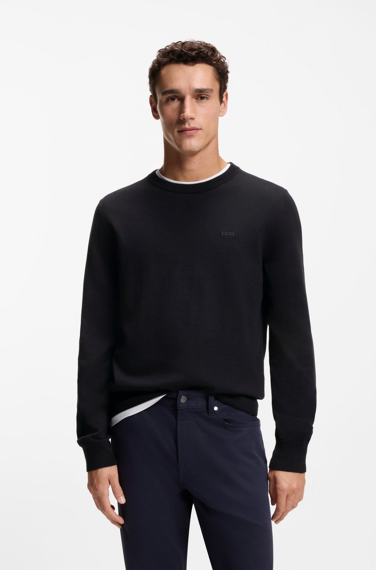 Maglione in cotone con logo ricamato 50556344 001 BOSS 