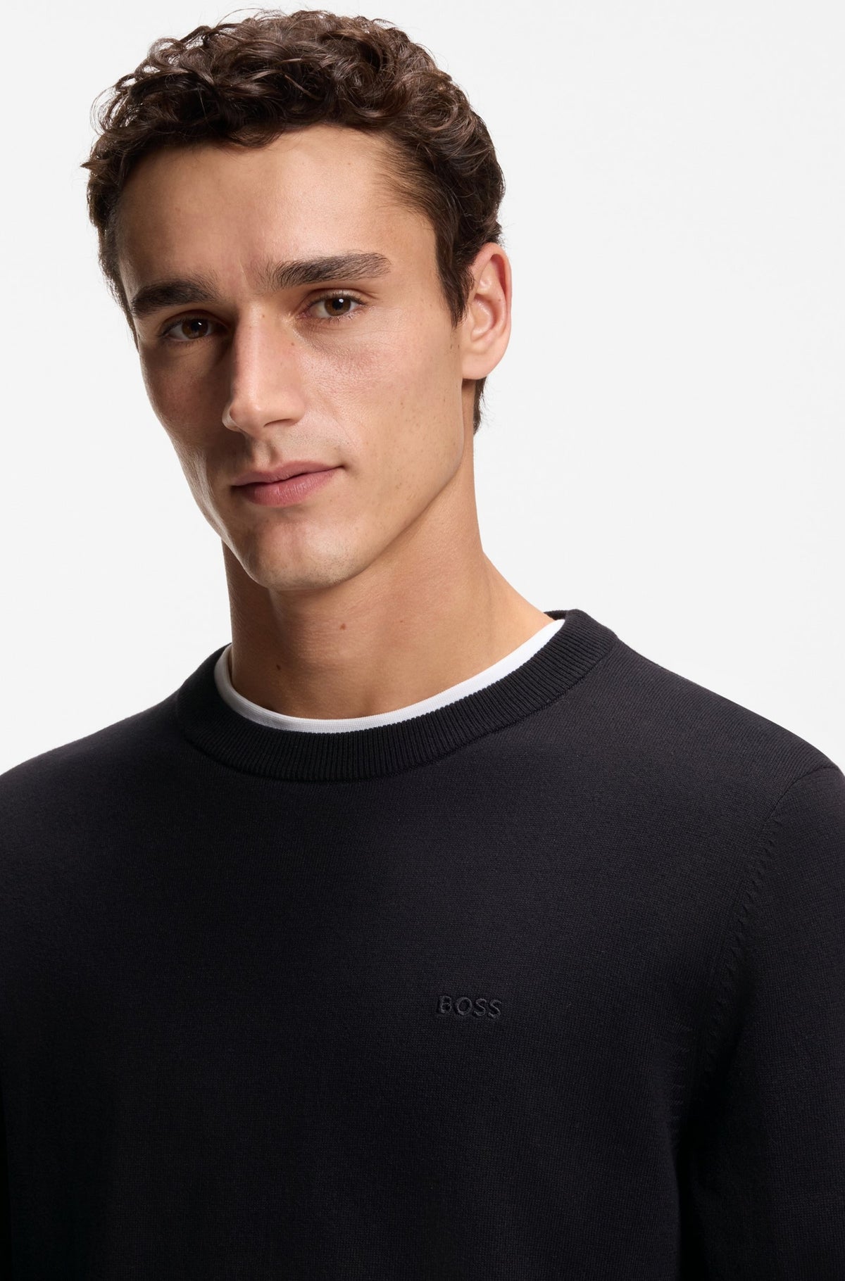 Maglione in cotone con logo ricamato 50556344 001 BOSS 