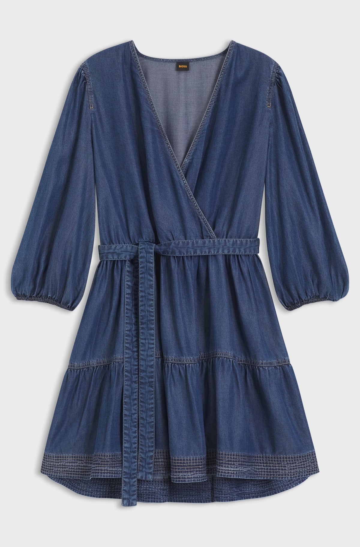 Vestito con parte anteriore incrociata in denim con maniche a palloncino 50559071 420 BOSS 