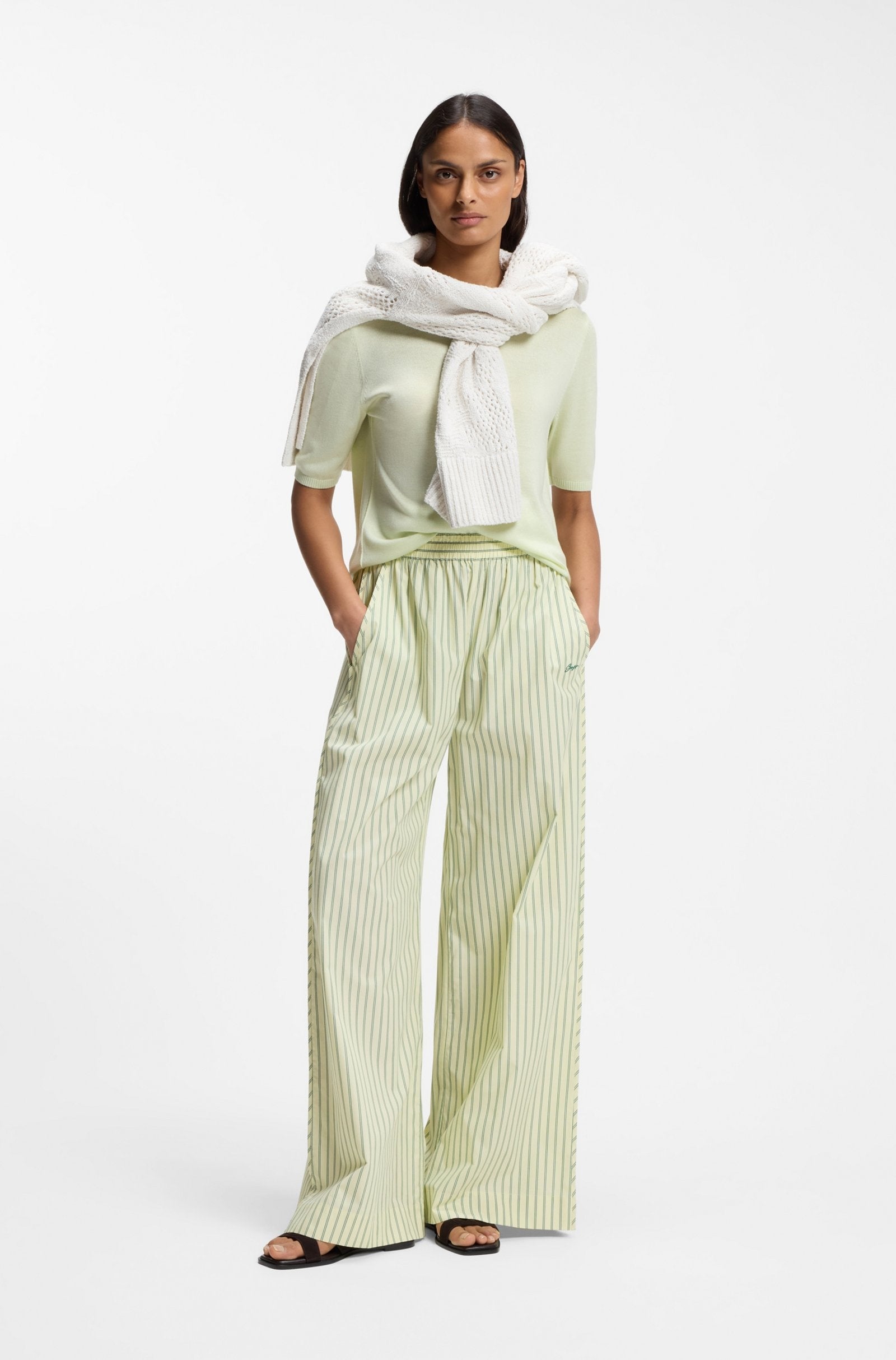 Pantaloni in popeline di cotone con righe verticali 50559237 982 BOSS 