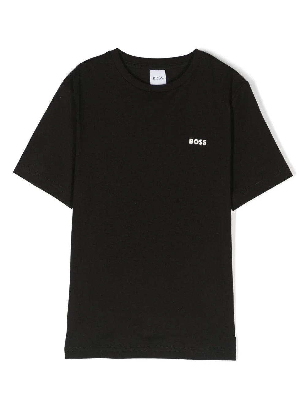 T-shirt per bambino BOSS Kidswear nero con logo goffrato bianco J25P23 09BB BOSS 