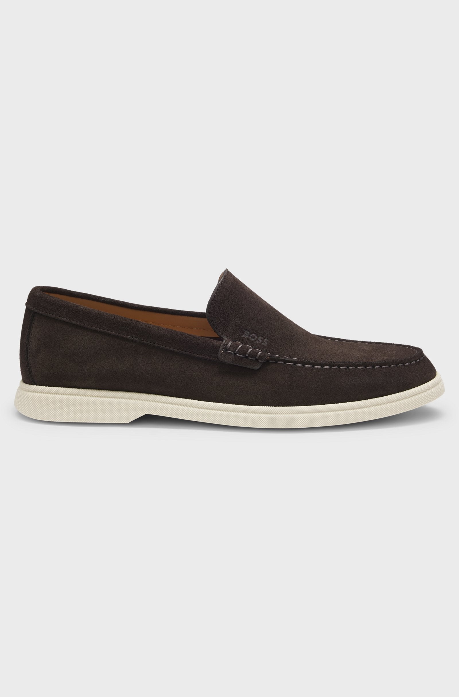 Mocassini in pelle scamosciata con logo stampato a impressione 50543083 202 BOSS SHOES 