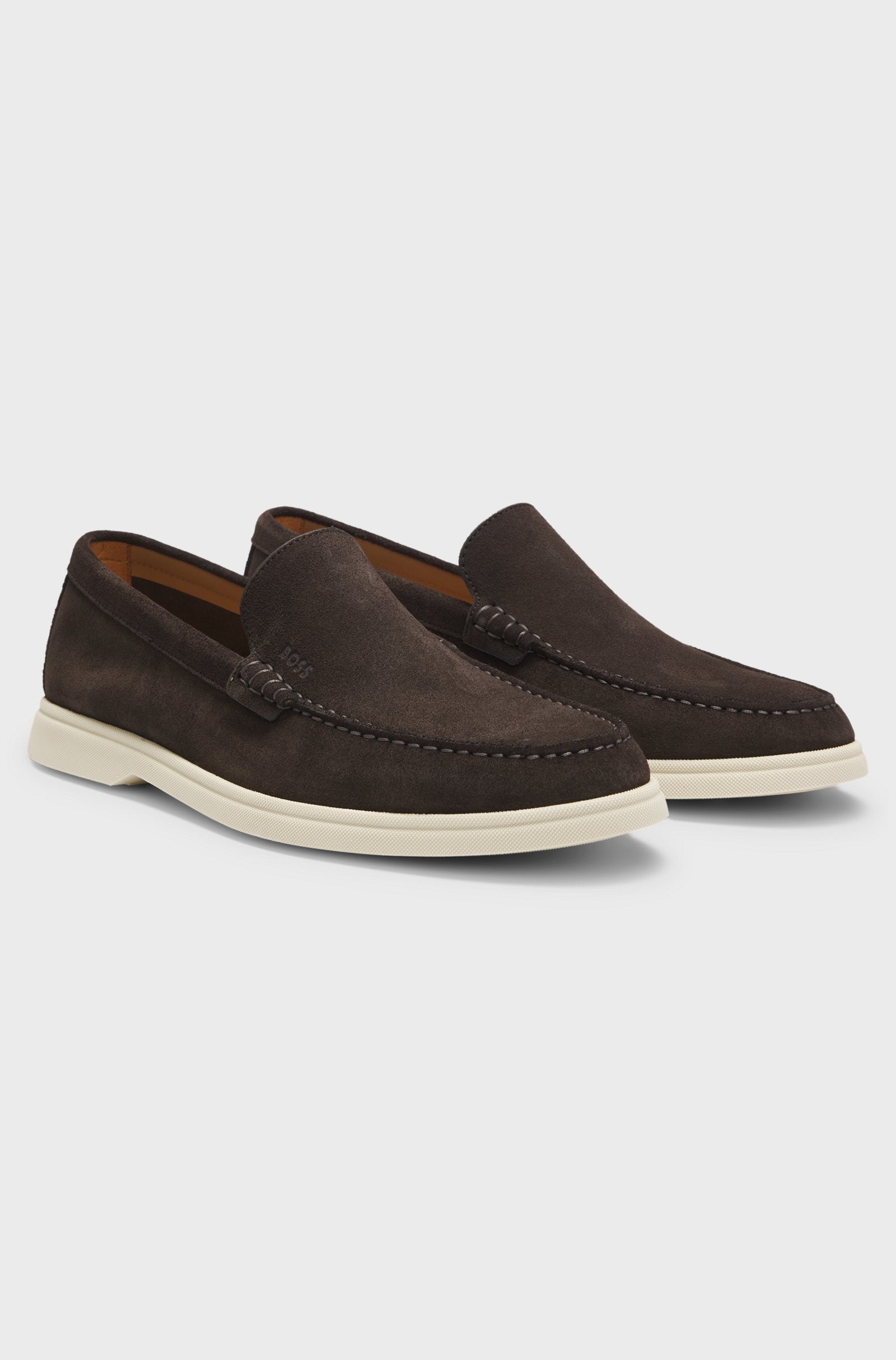 Mocassini in pelle scamosciata con logo stampato a impressione 50543083 202 BOSS SHOES 