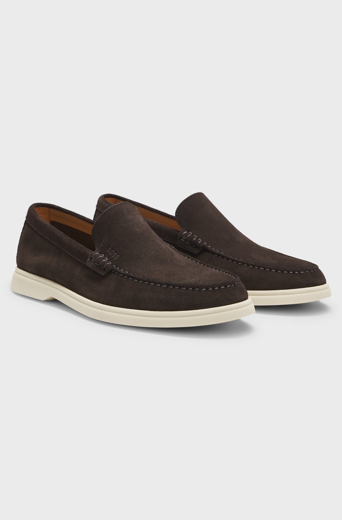 Mocassini in pelle scamosciata con logo stampato a impressione 50543083 202 BOSS SHOES 