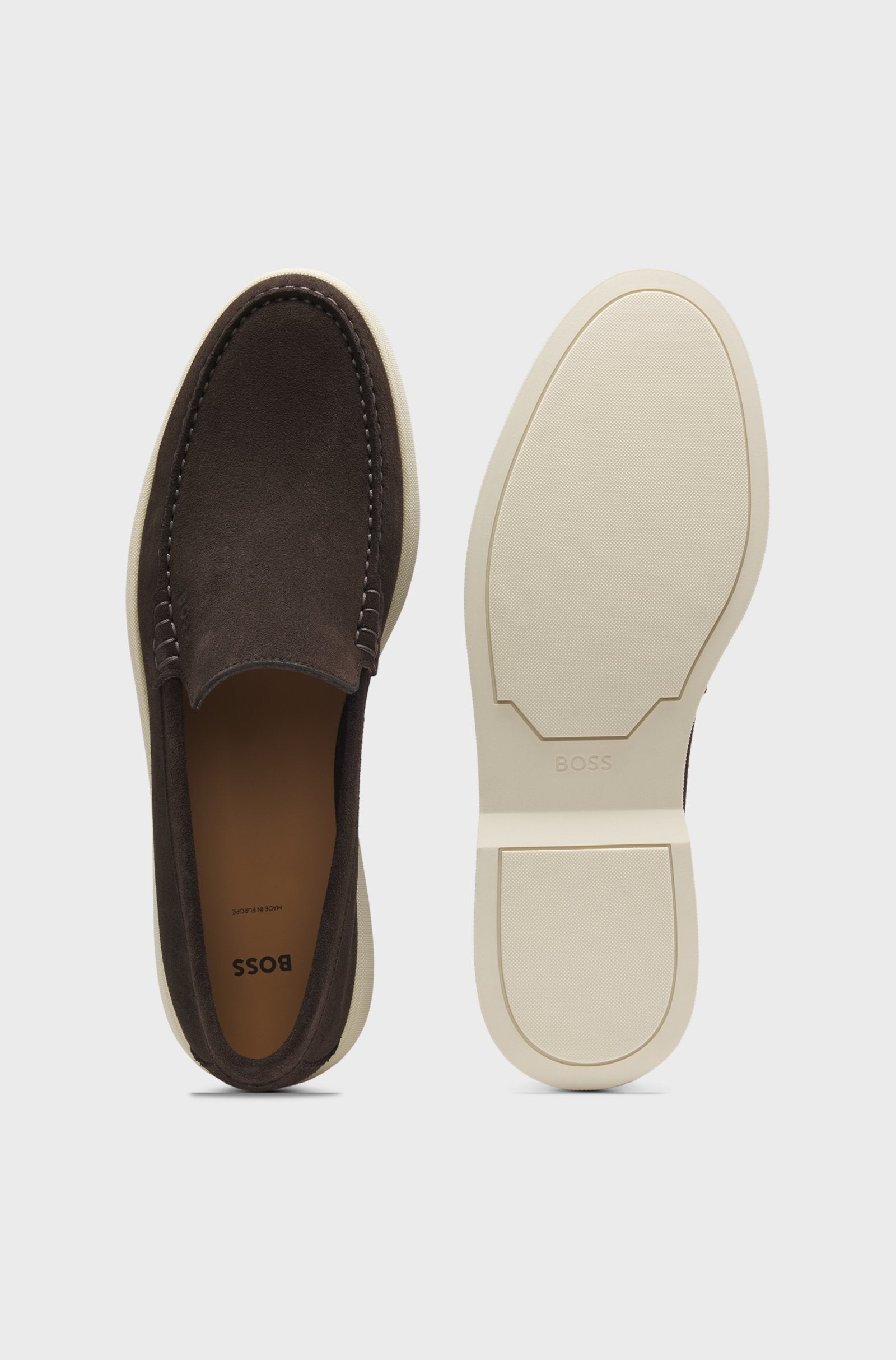 Mocassini in pelle scamosciata con logo stampato a impressione 50543083 202 BOSS SHOES 