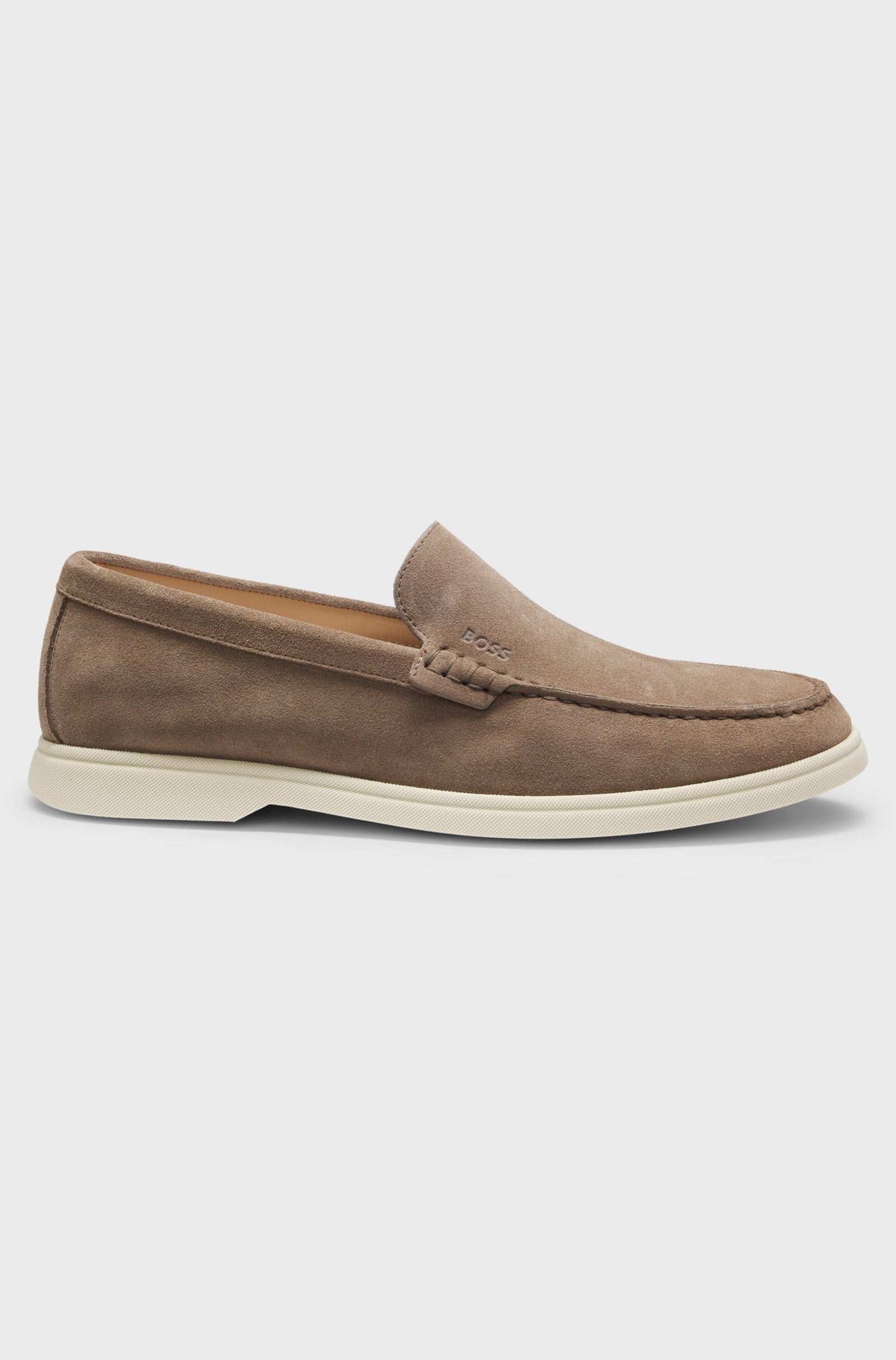 Mocassini in pelle scamosciata con logo stampato a impressione 50543083 262 BOSS SHOES 