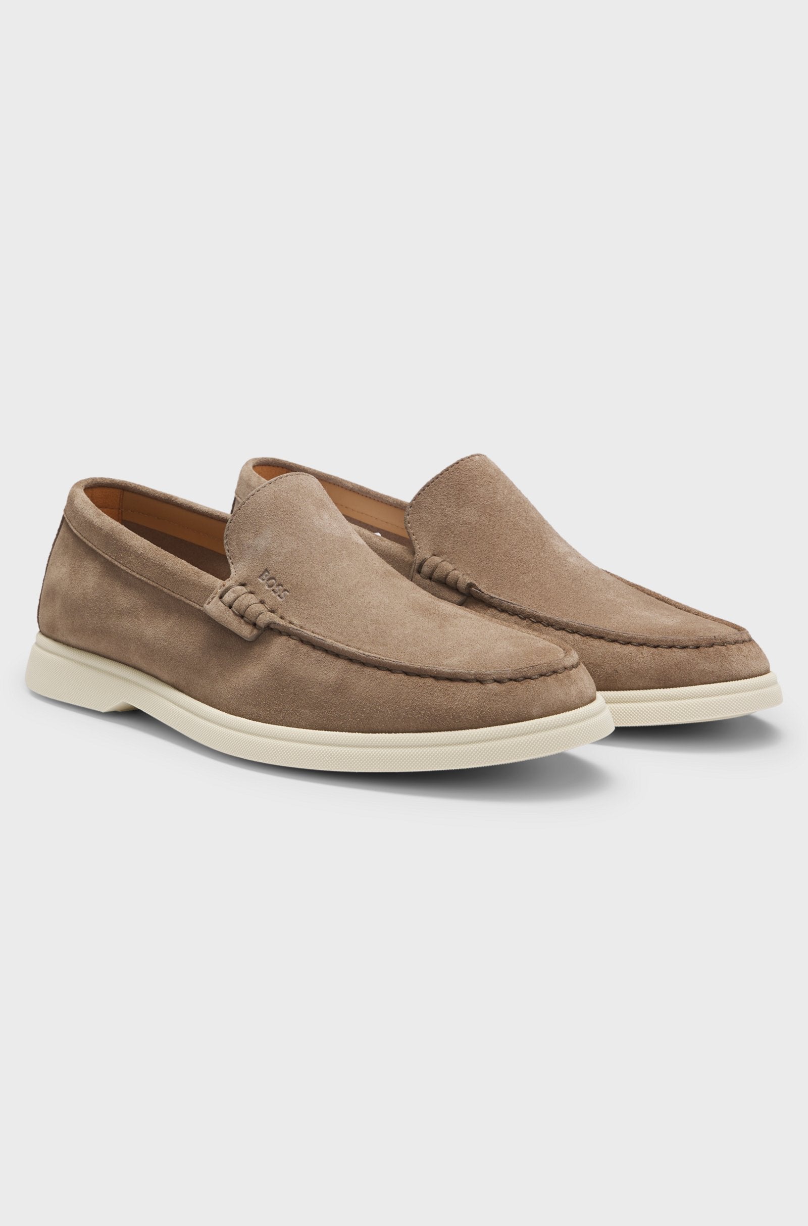 Mocassini in pelle scamosciata con logo stampato a impressione 50543083 262 BOSS SHOES 