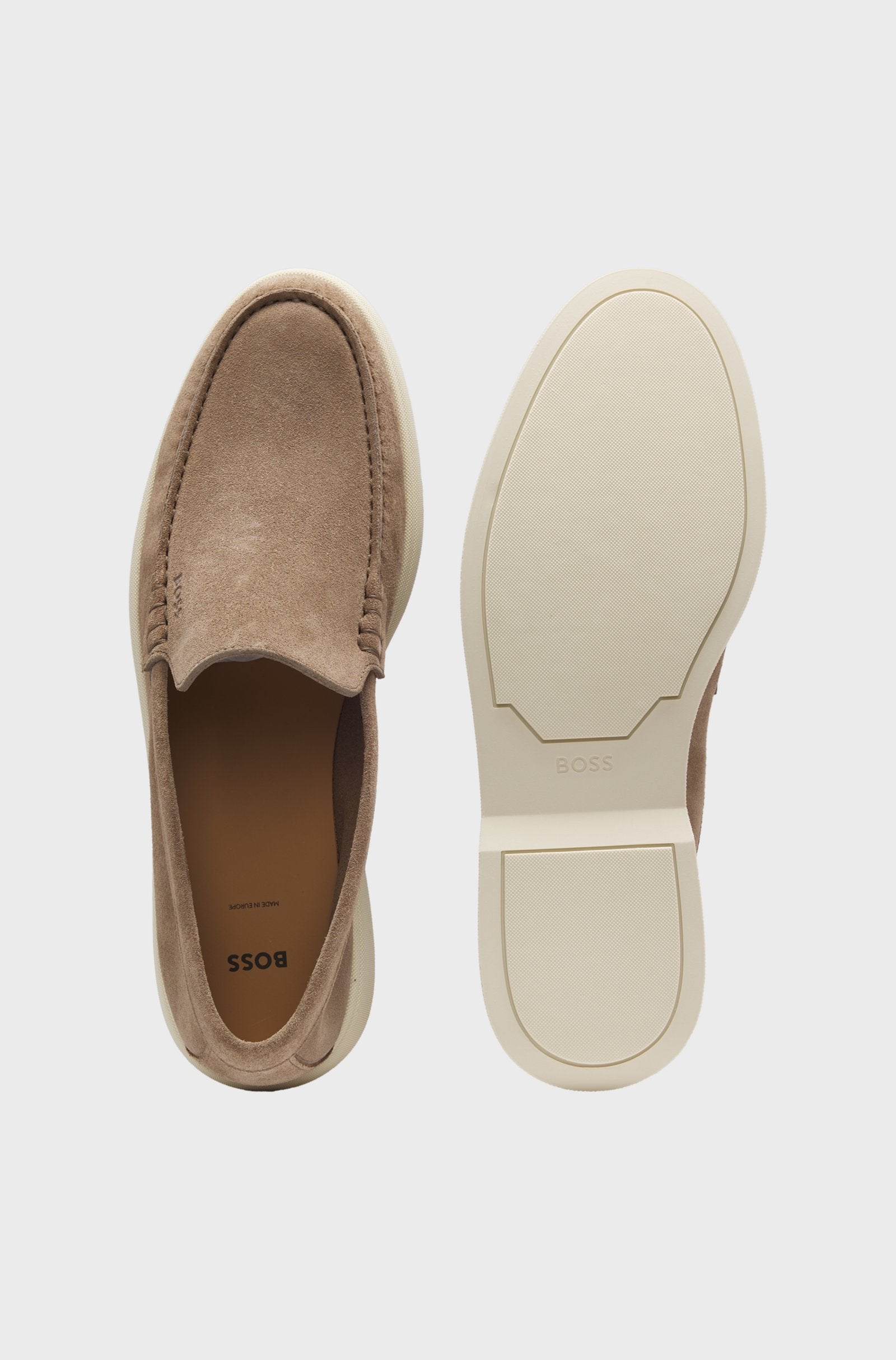 Mocassini in pelle scamosciata con logo stampato a impressione 50543083 262 BOSS SHOES 