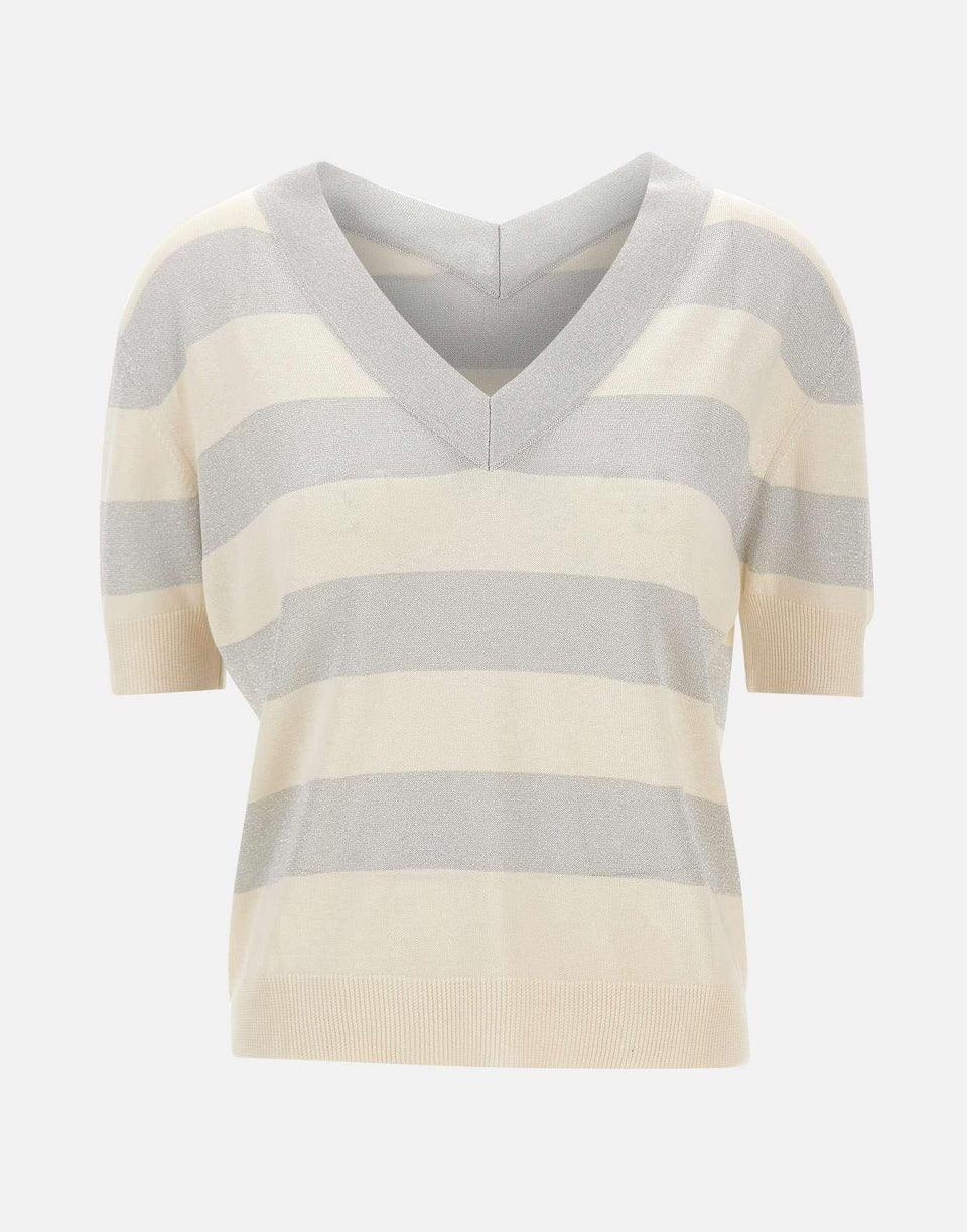T-shirt in maglia a righe scollo v 57220/23702 005 GRAN SASSO 