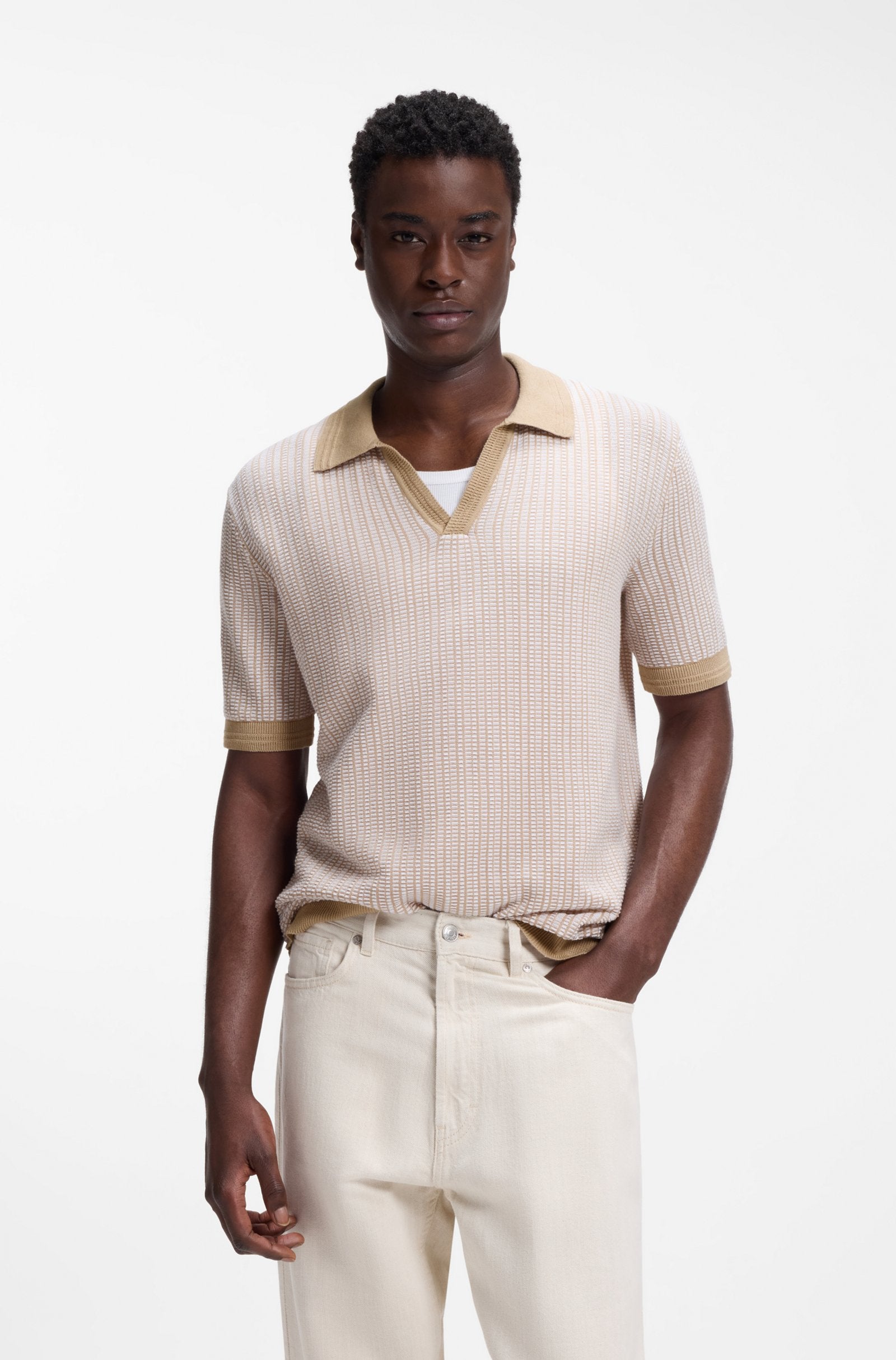 Maglione in cotone e lino con colletto Johnny 50557361 269 HUGO 