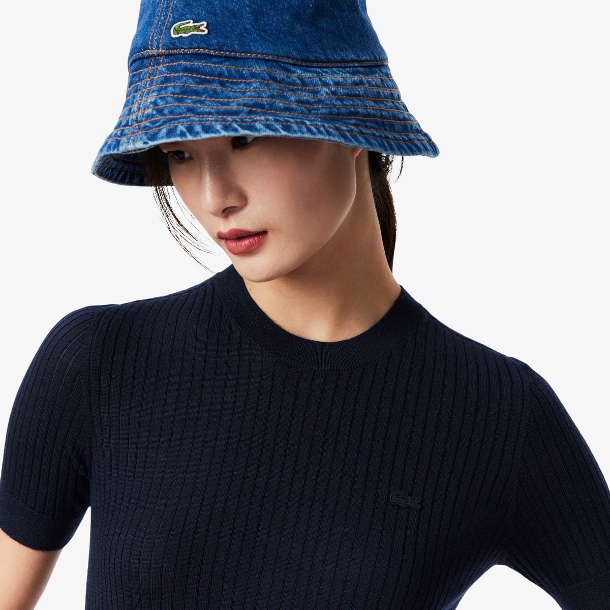 Maglione a maniche corte in lana merinos a coste AF4146 166 LACOSTE 