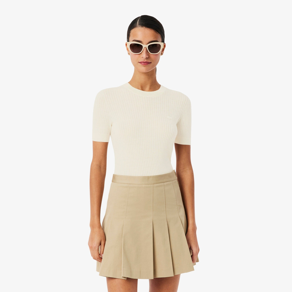 Maglione a maniche corte in lana merinos a coste AF4146 70V LACOSTE 