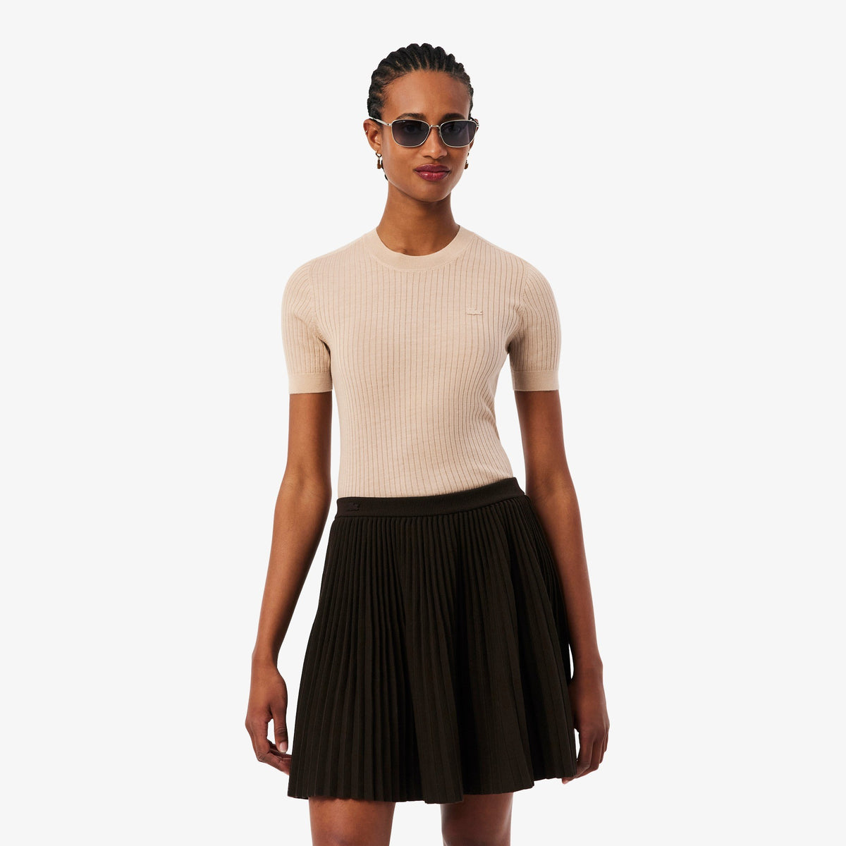 Maglione a maniche corte in lana merinos a coste AF4146 X6F LACOSTE 
