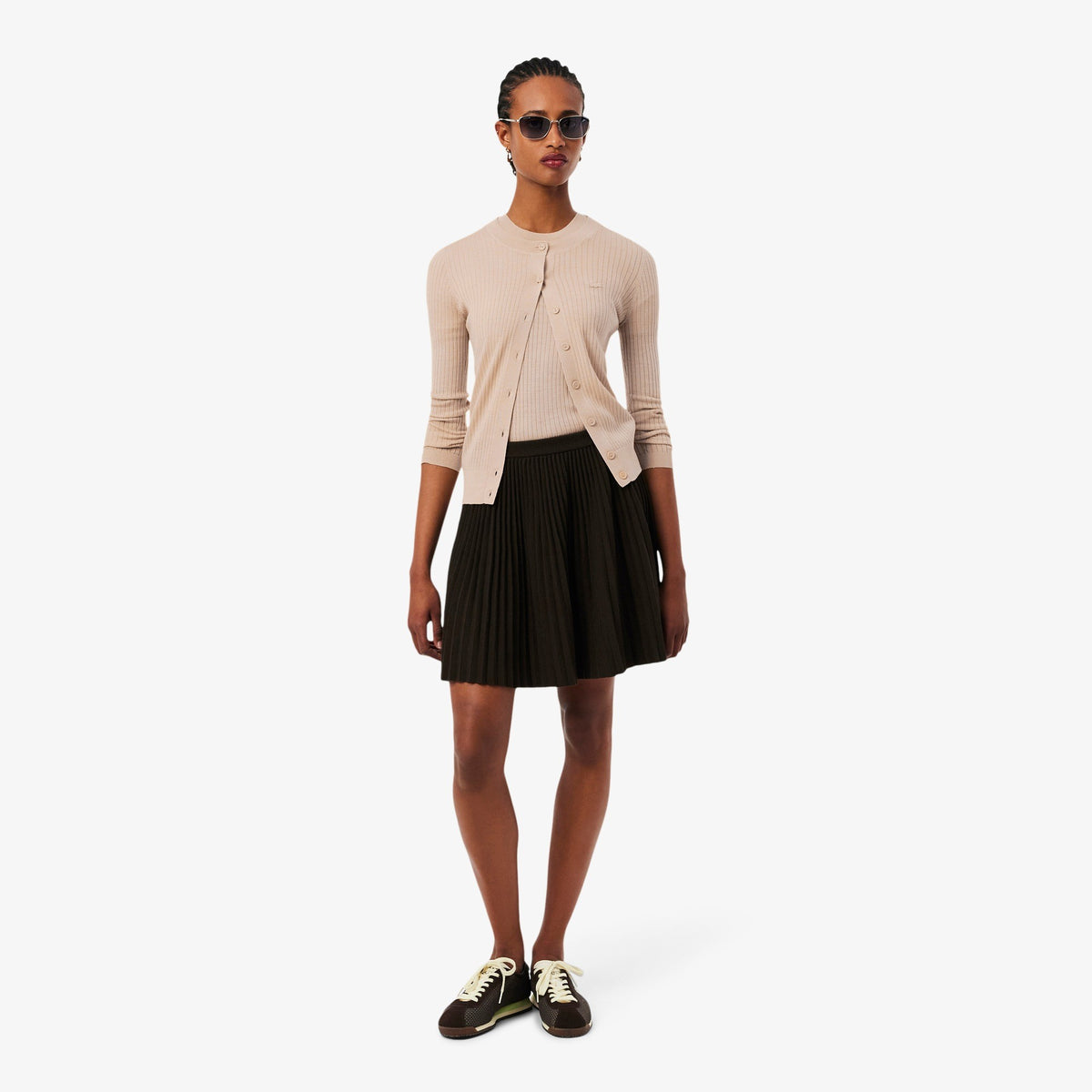 Maglione a maniche corte in lana merinos a coste AF4146 X6F LACOSTE 