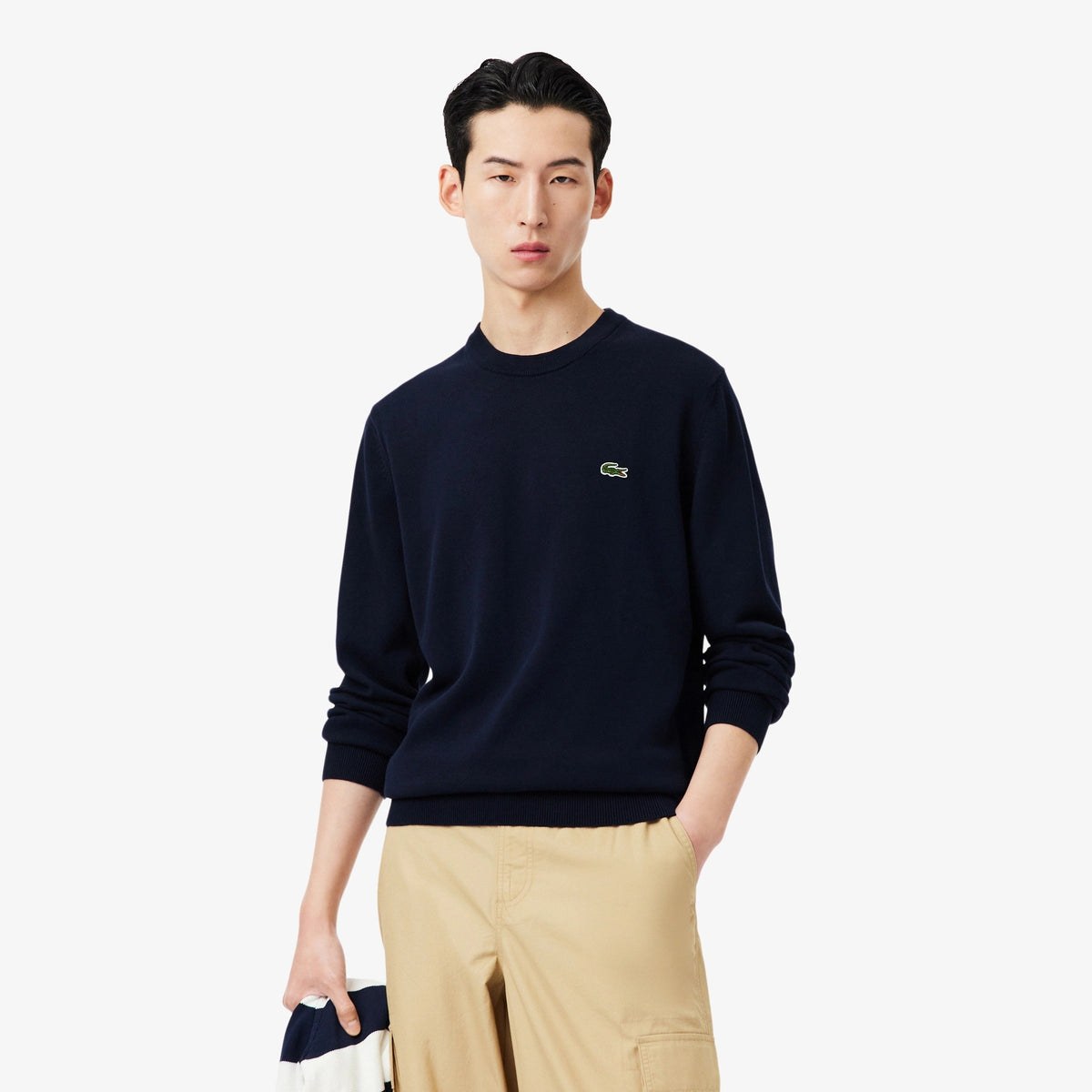Pullover girocollo monocromatico in cotone AH1985 166 LACOSTE 