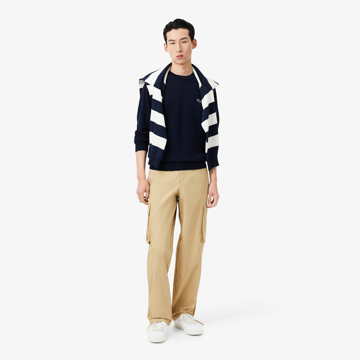 Pullover girocollo monocromatico in cotone AH1985 166 LACOSTE 