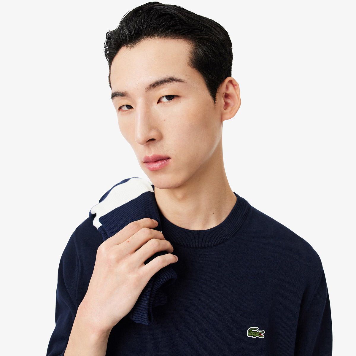 Pullover girocollo monocromatico in cotone AH1985 166 LACOSTE 