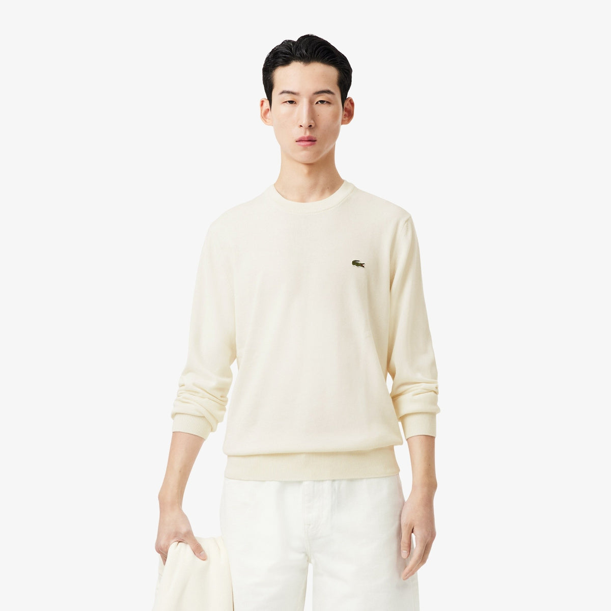 Pullover girocollo monocromatico in cotone AH1985 70V LACOSTE 