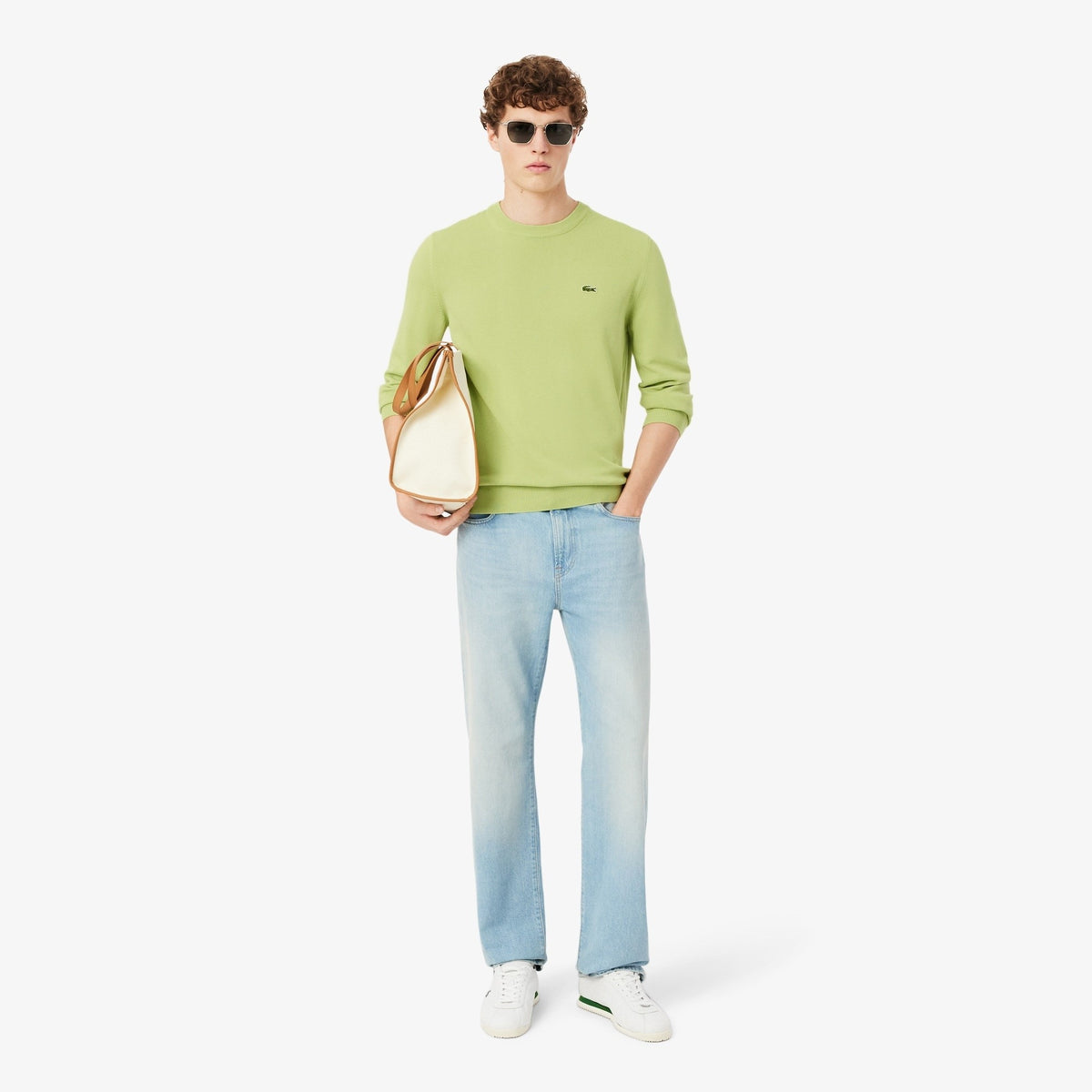 Pullover girocollo monocromatico in cotone AH1985 UYB LACOSTE 