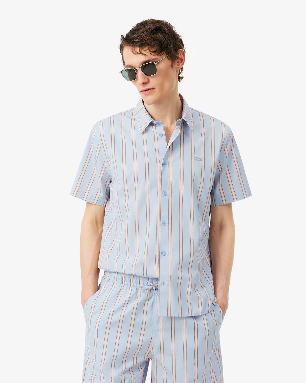 Camicia regular fit in popeline a righe CH2344 ZWV LACOSTE 