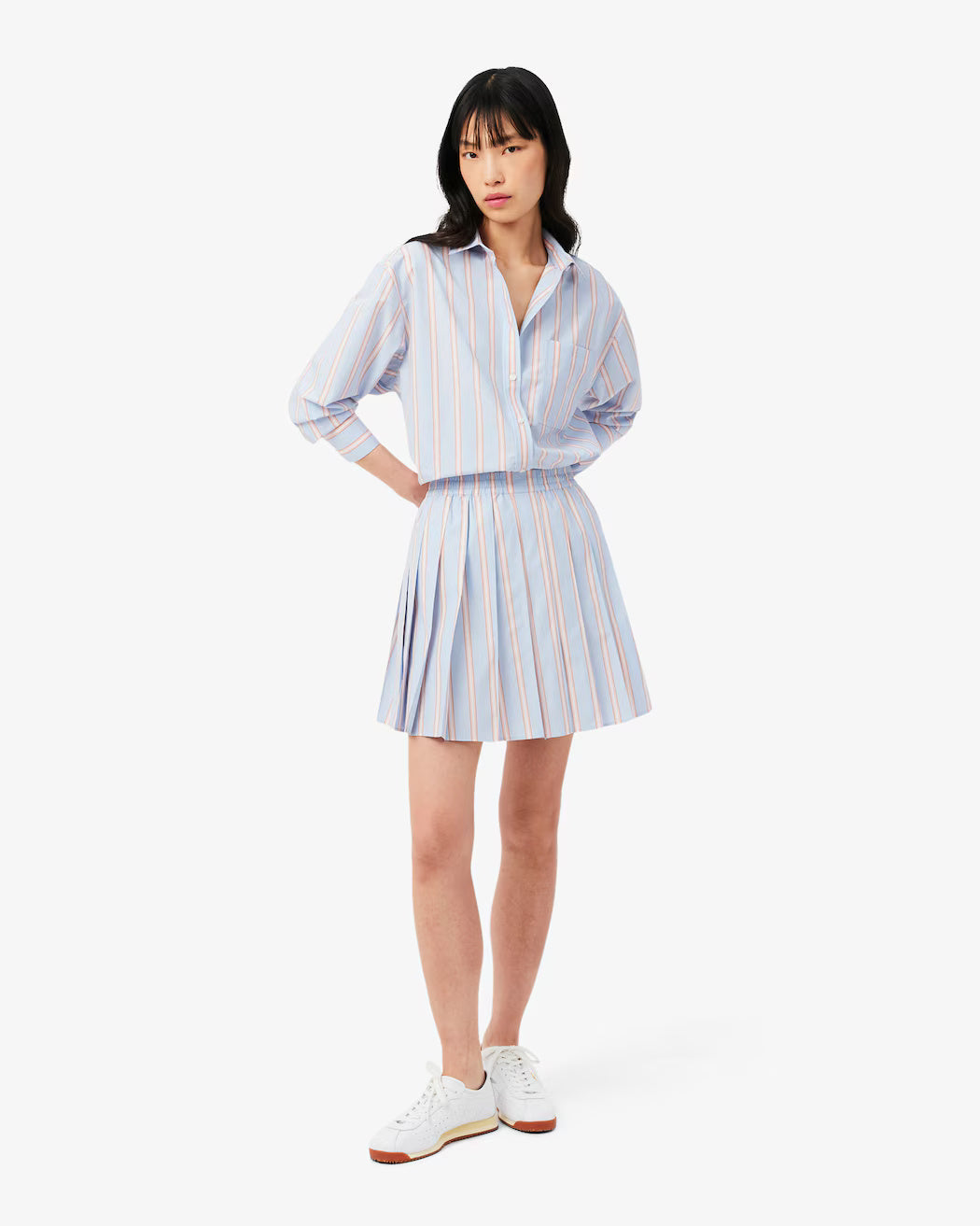 Gonna corta in popeline a pieghe rigate JF0250 48C LACOSTE 