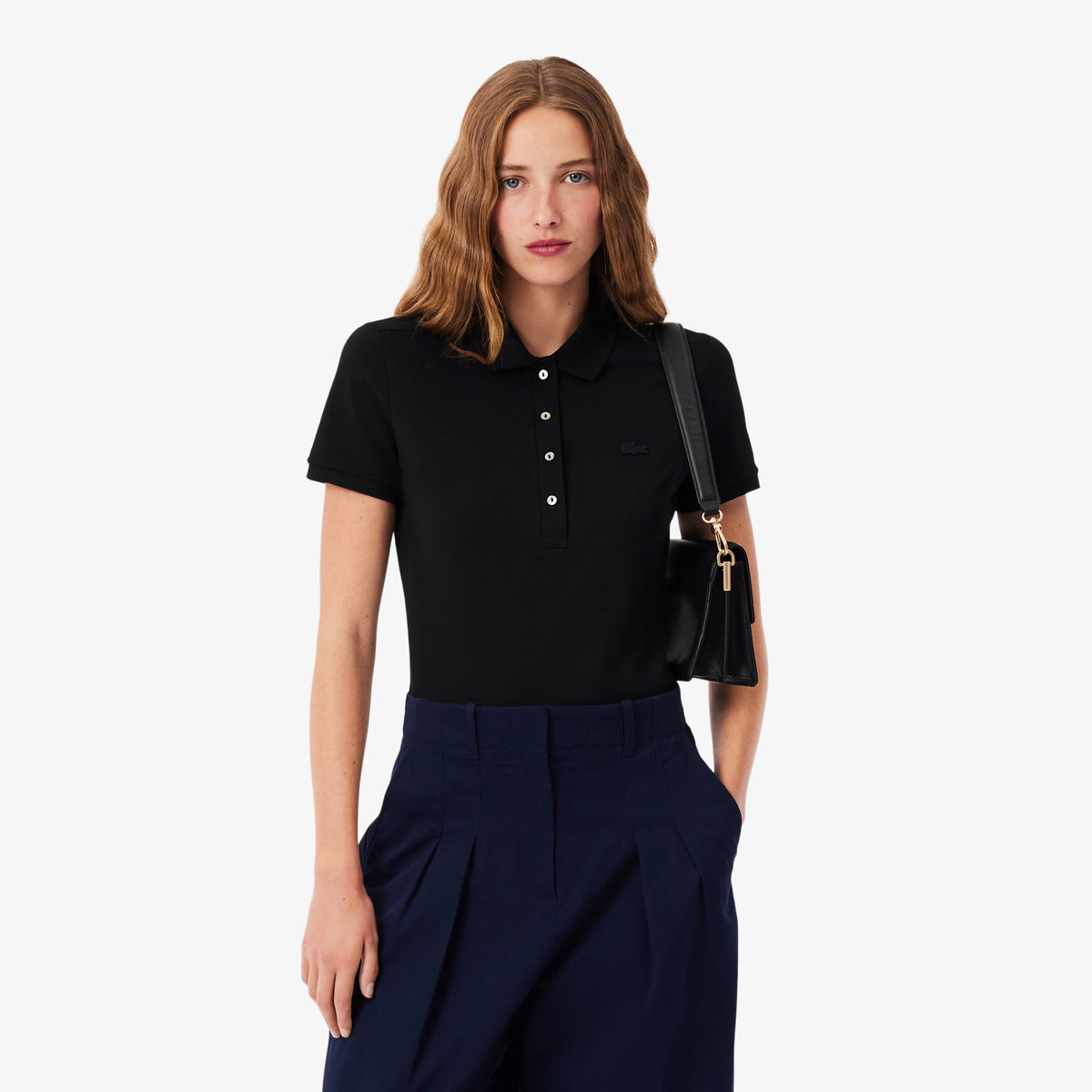 Polo da donna in piqué di cotone stretch Lacoste slim fit PF5462 001 LACOSTE 