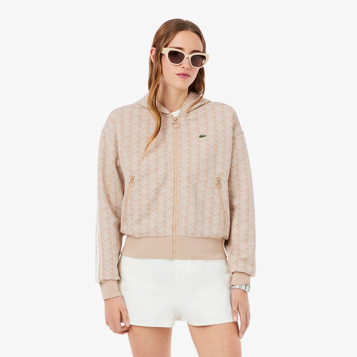 Felpa con cappuccio in jacquard con monogramma SF7606 8GI LACOSTE 