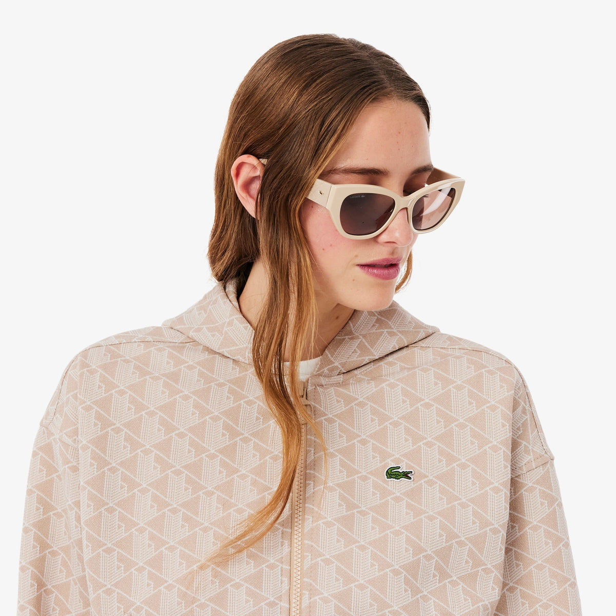 Felpa con cappuccio in jacquard con monogramma SF7606 8GI LACOSTE 