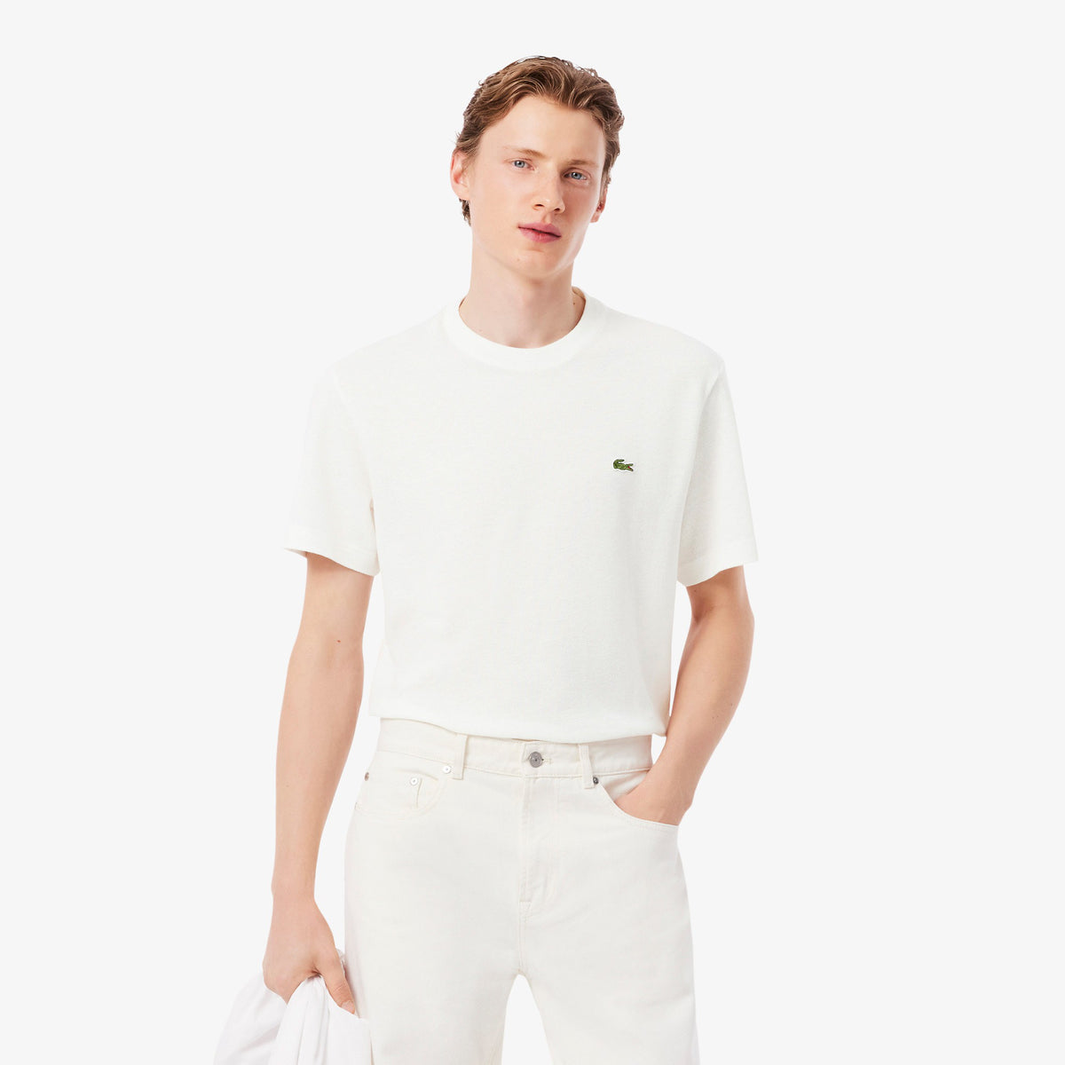 T-shirt in piqué pesante di cotone e lino TH0629 70V LACOSTE 