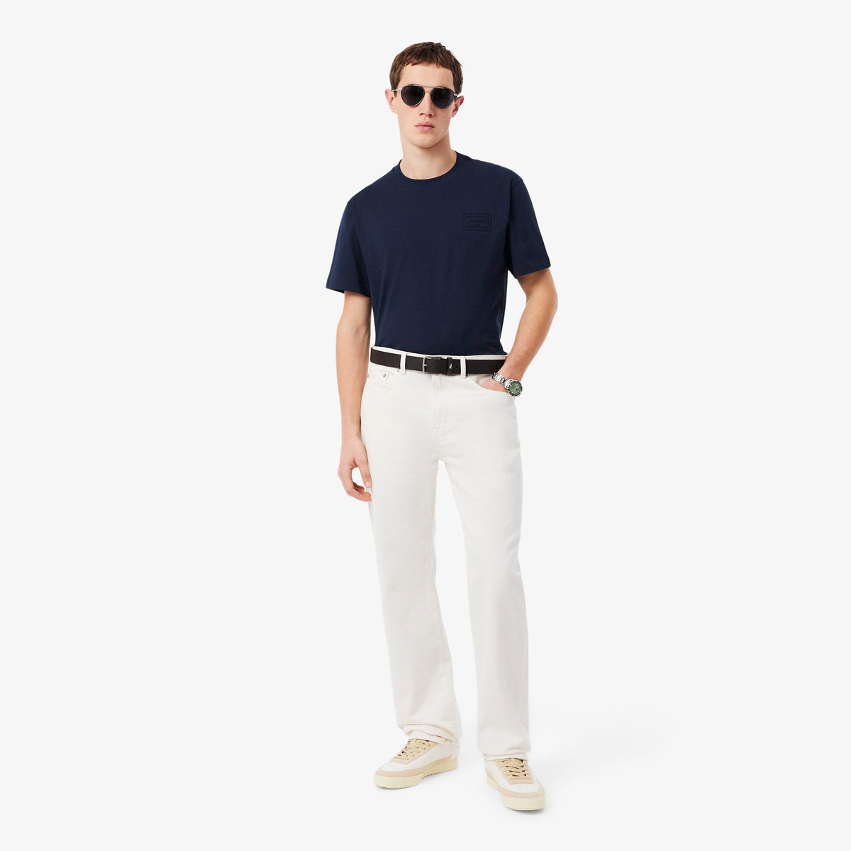 T-shirt in jersey con marchio goffrato TH0753 166 LACOSTE 