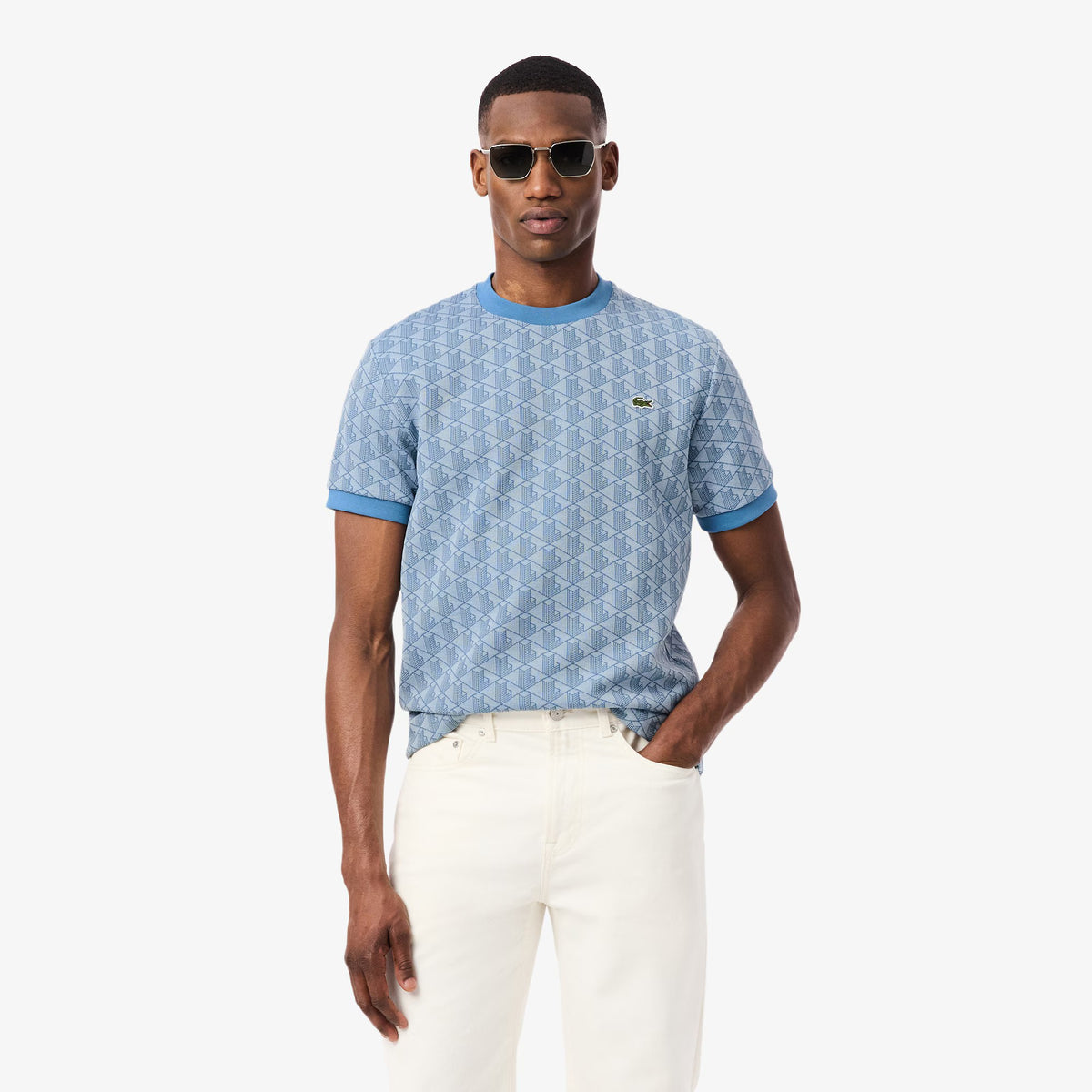 T-shirt slim fit con monogramma jacquard TH1197 1QI LACOSTE 