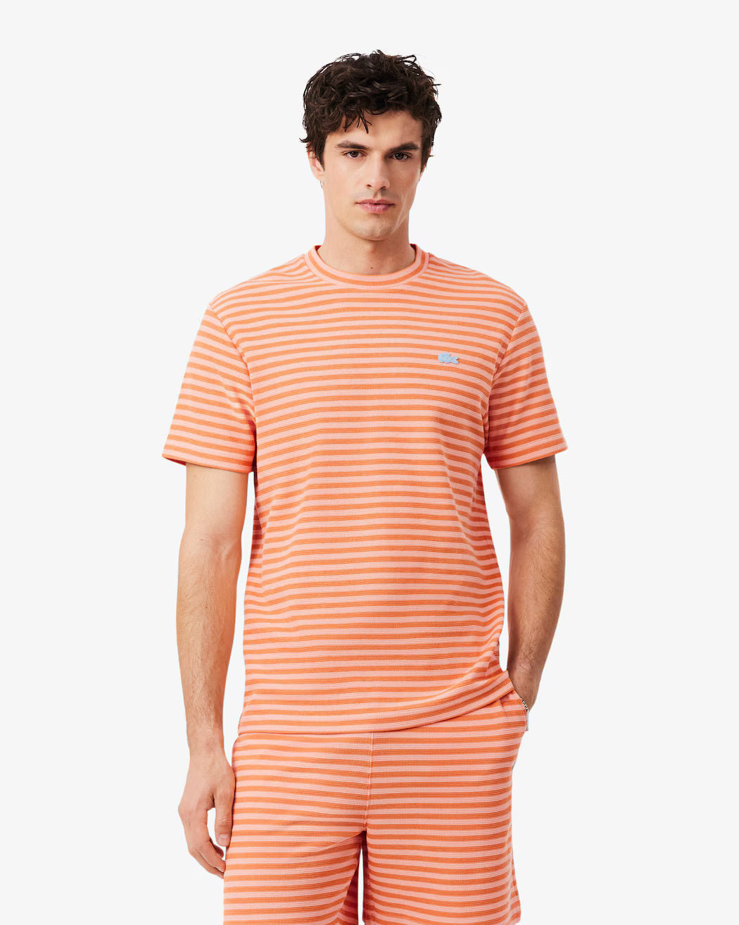 T-shirt in cotone testurizzato a righe TH2193 4HI LACOSTE 