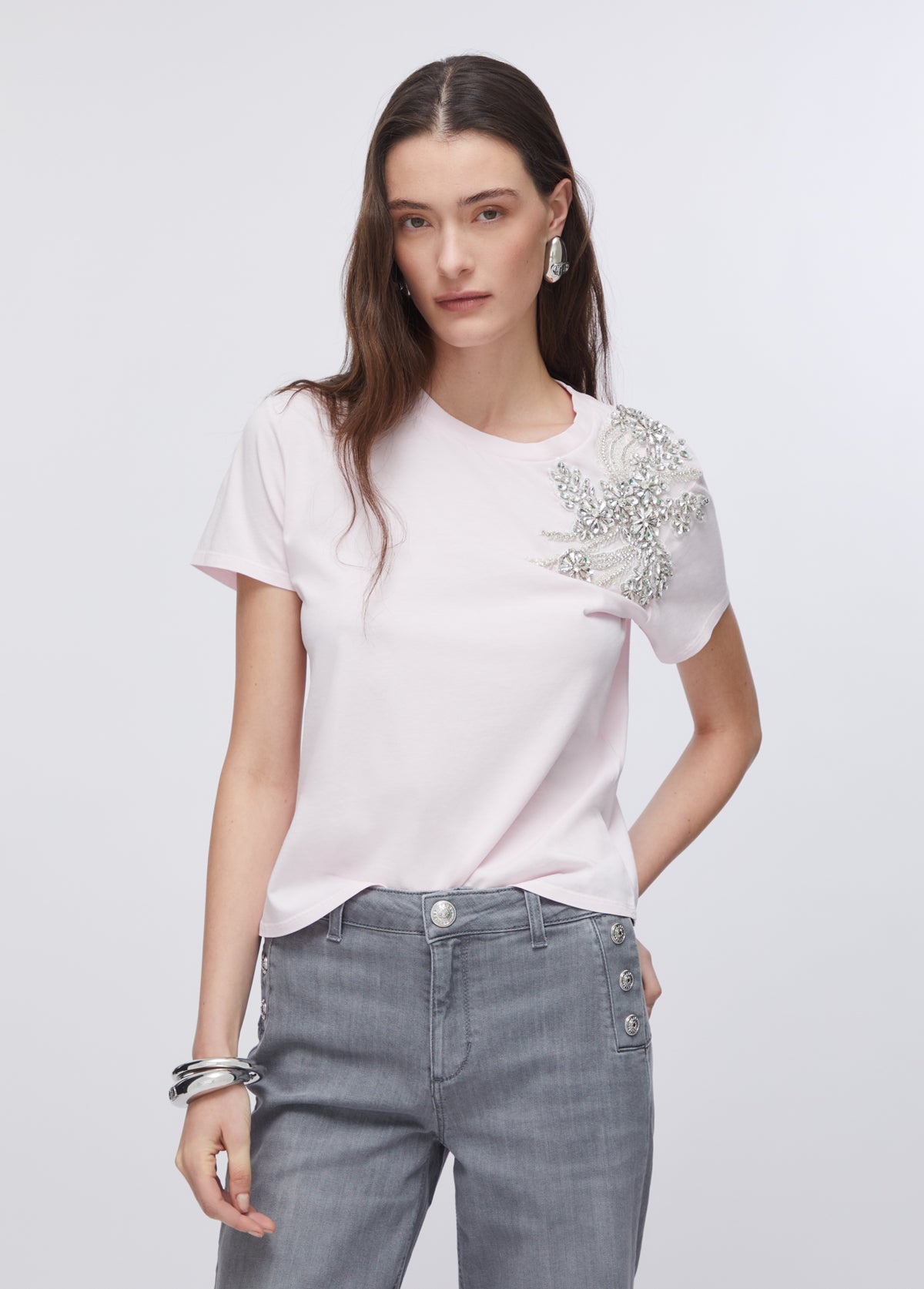T-shirt con ricamo gioiello CA6010J3868 P9749 LIU JO BLACK 
